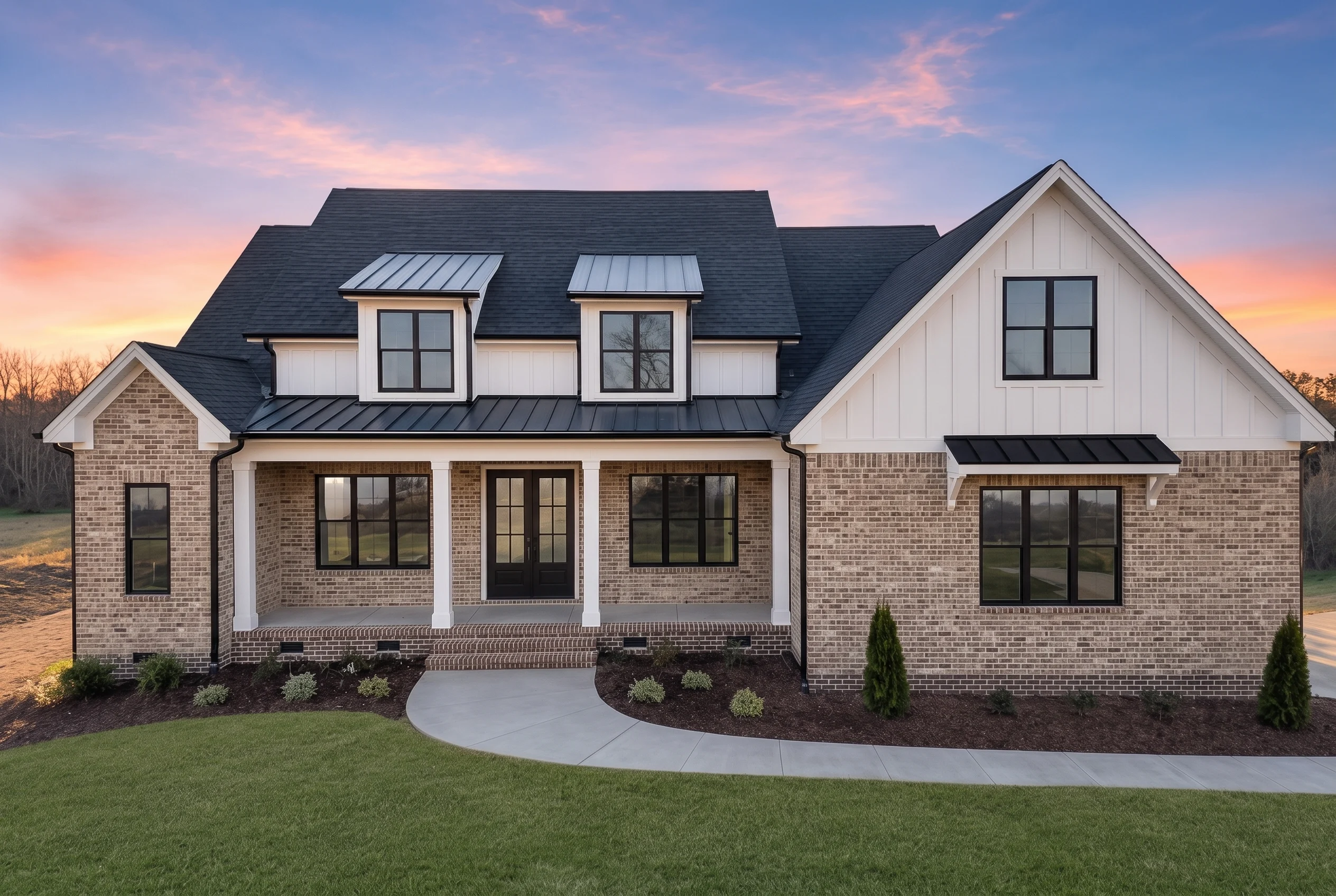 19-2465 HOUSE PLAN – Modern Farmhouse Home Plan – 4-Bed, 3.5-Bath, 3,237 SF - Natural Brick, AI-generated exterior concept