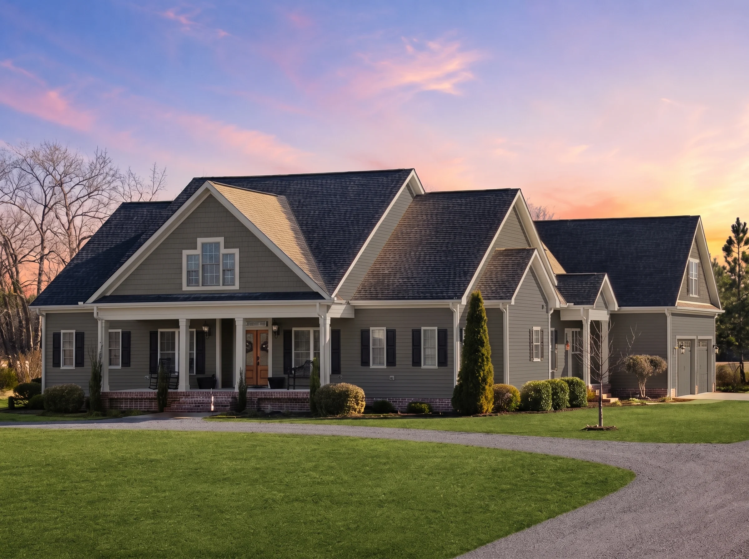 11-1763 HOUSE PLAN – Modern Ranch Home Plan – 4-Bed, 3.5-Bath, 2,874 SF - Warm Charcoal, AI-generated exterior concept