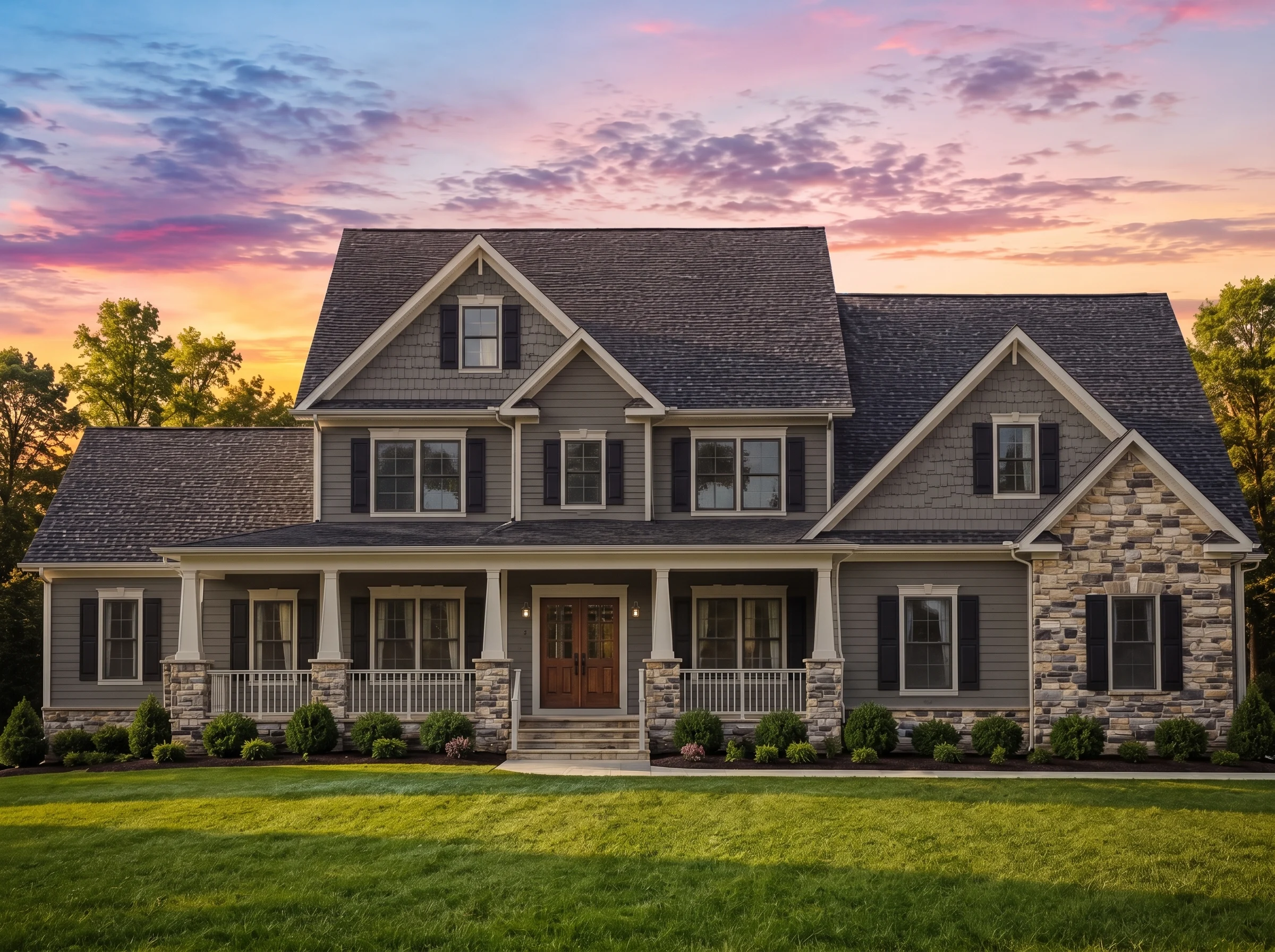 11-1236 HOUSE PLAN – Farmhouse Home Plan – 4-Bed, 3.5-Bath, 3,448 SF - Warm Charcoal, AI-generated exterior concept