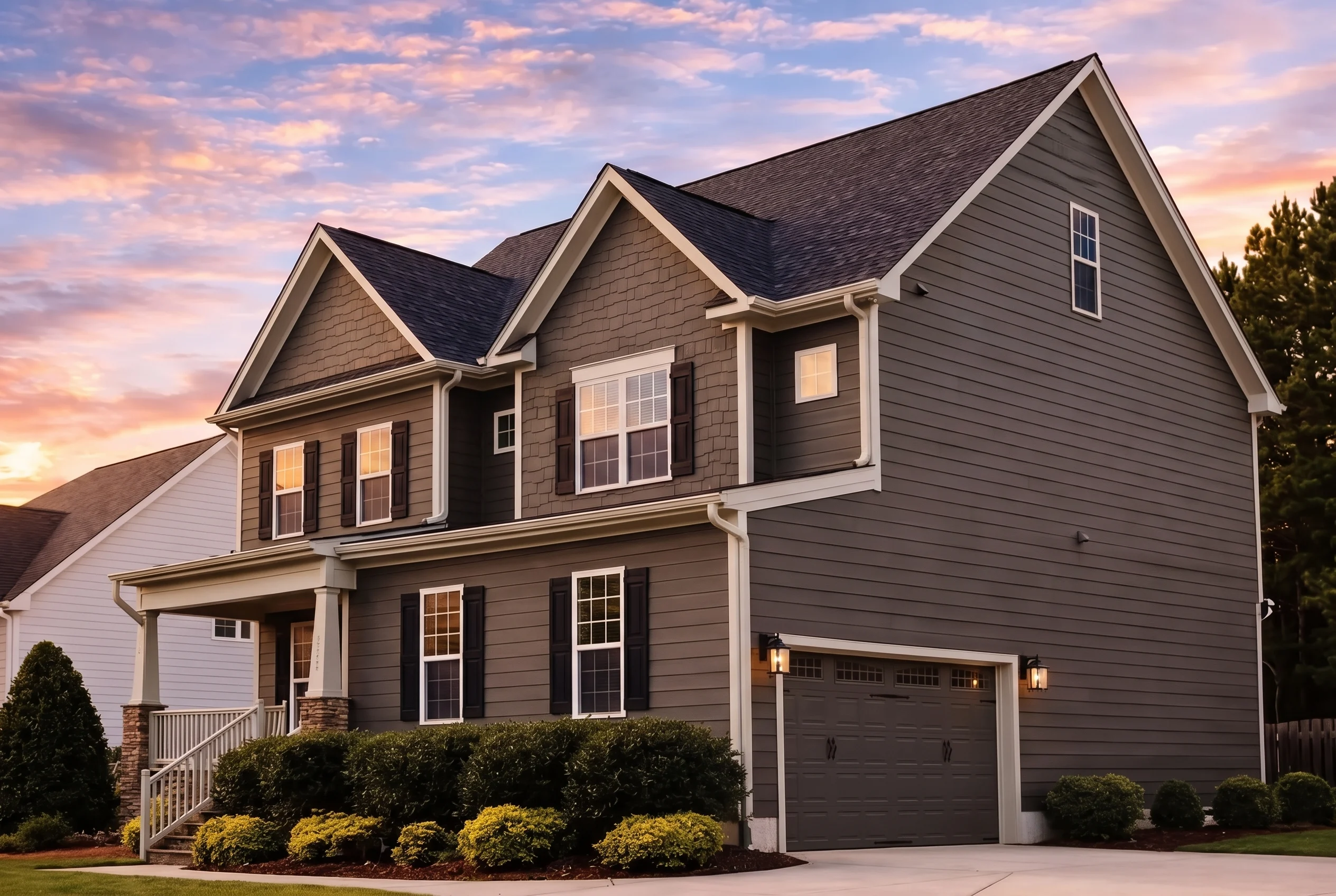 Plan  13-1719 – Ash Meadow Farm |  New American – 4-Bed, 3-Bath, 2,955 SF - Warm Charcoal, AI-generated exterior concept