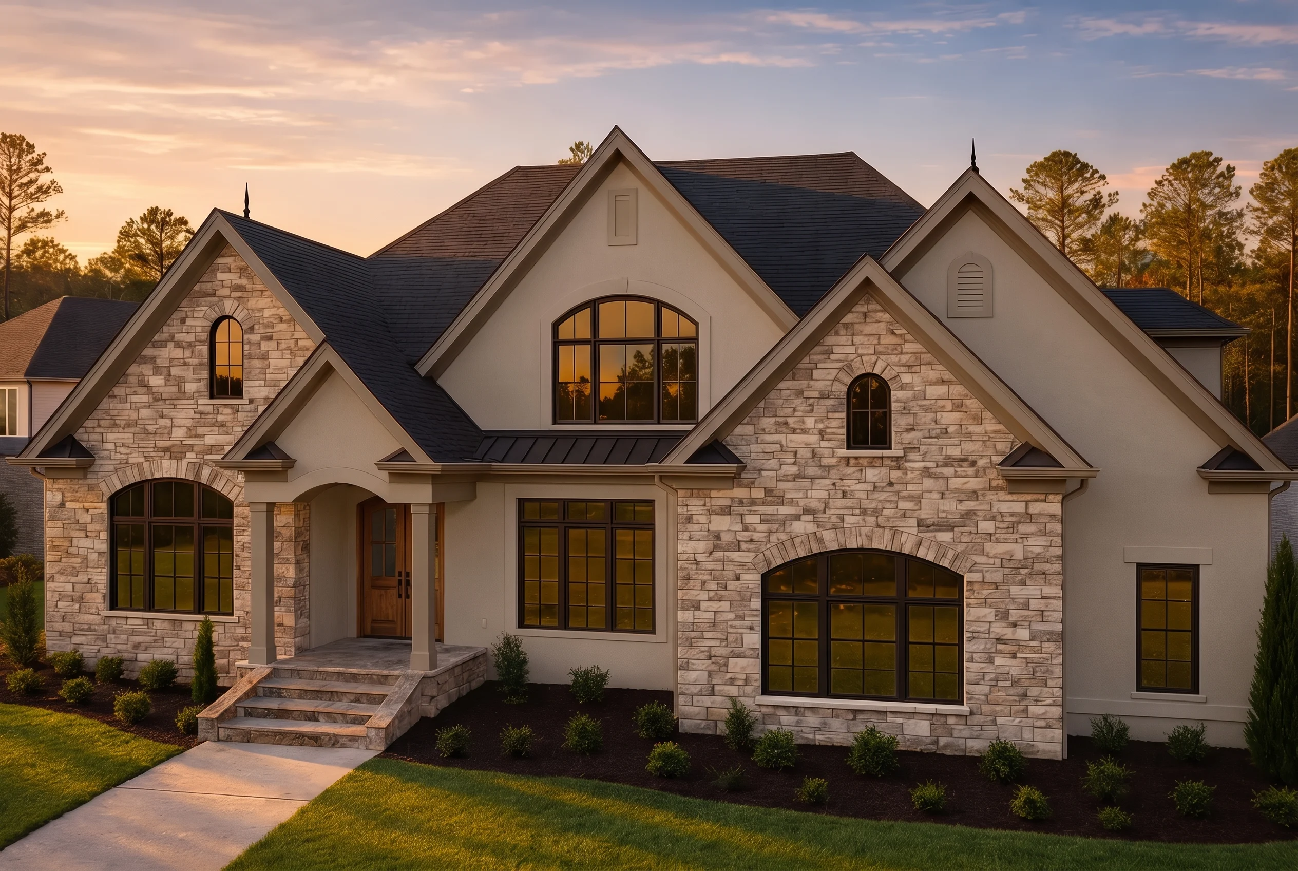 Plan  18-1874 – The Robinson Haven |  New American – 4-Bed, 3.5-Bath, 1,390 SF - Mushroom Taupe, AI-generated exterior concept