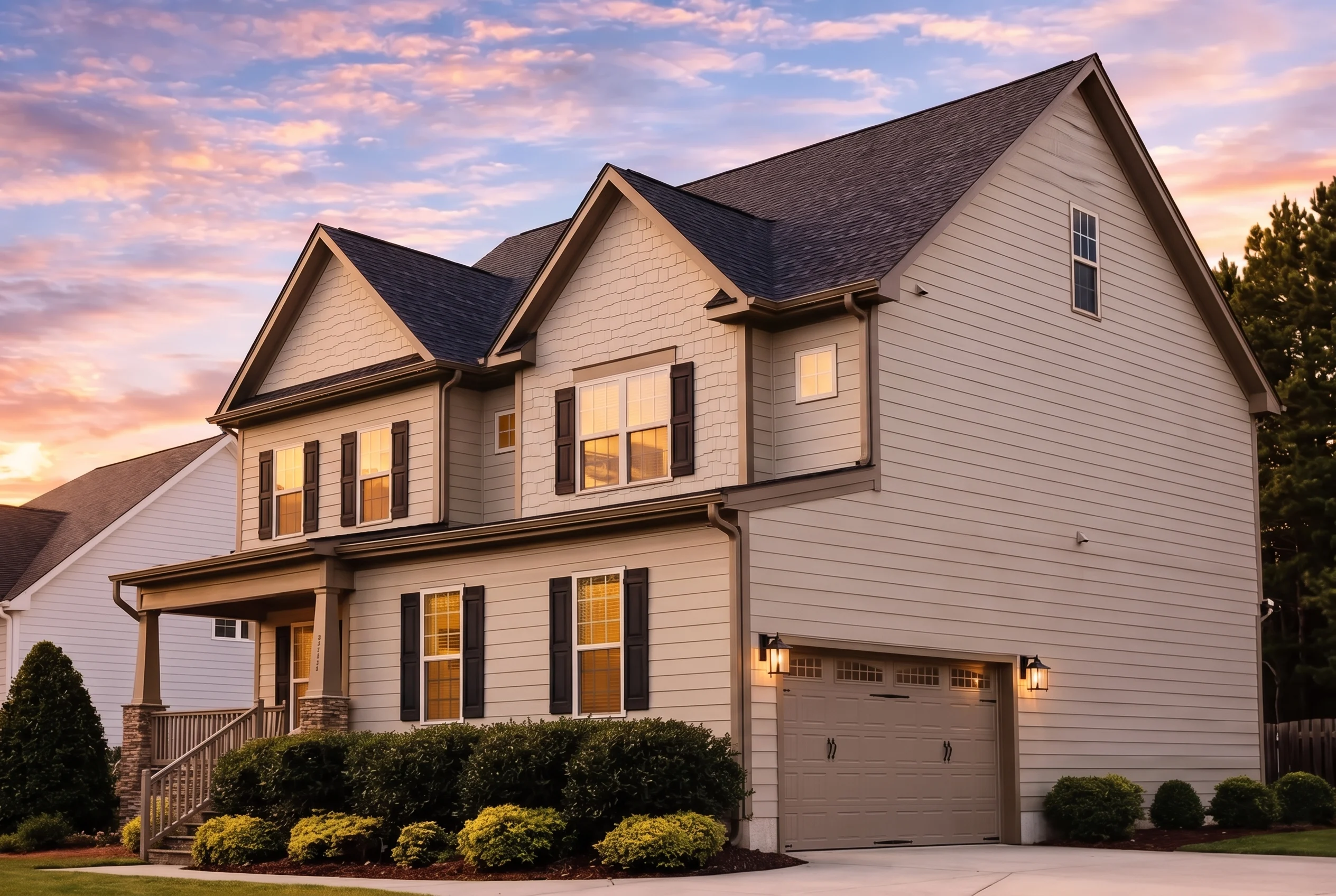 Plan  13-1719 – Ash Meadow Farm |  New American – 4-Bed, 3-Bath, 2,955 SF - Mushroom Taupe, AI-generated exterior concept