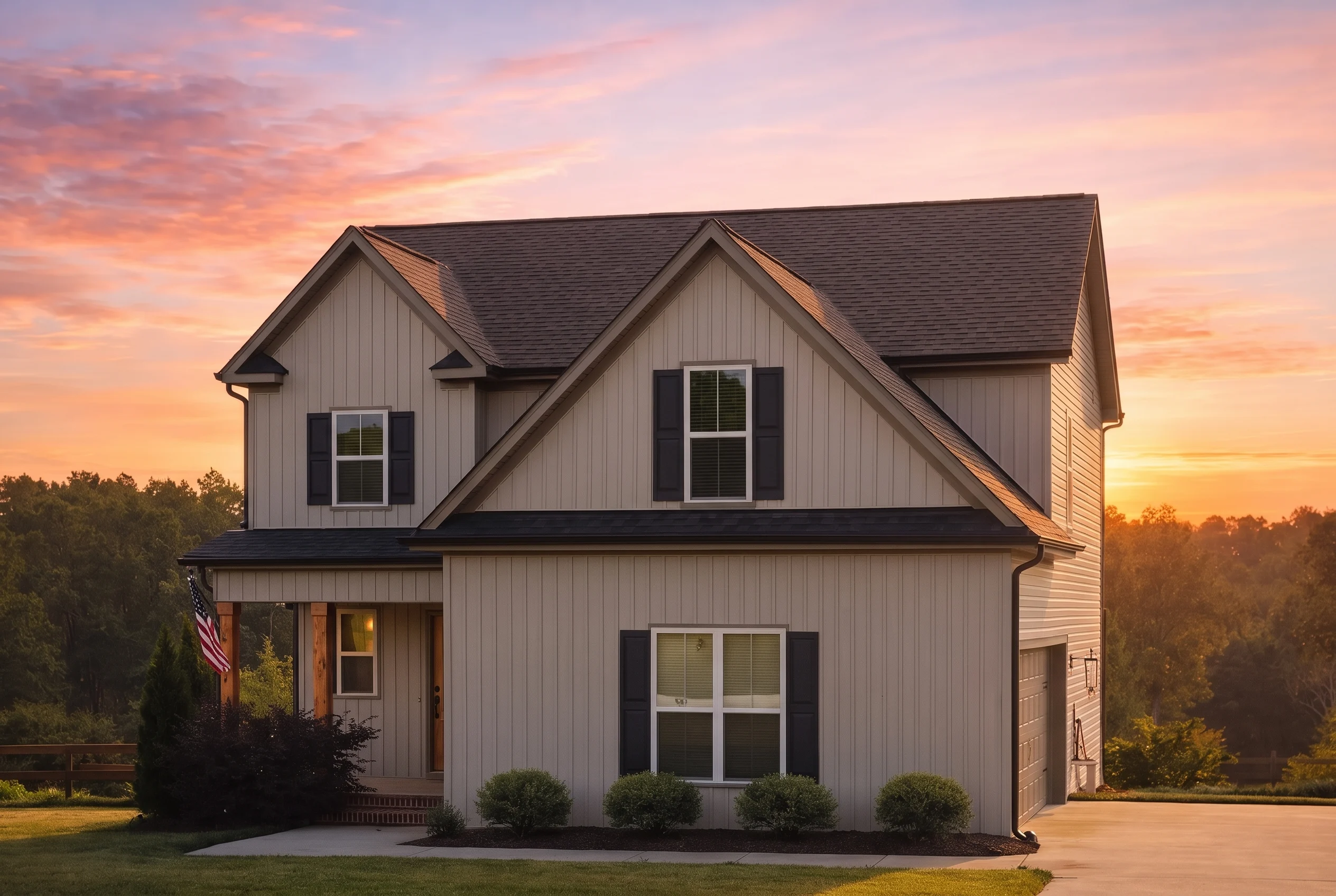 Plan  20-1392 – Morgan Place |  Modern Farmhouse – 4-Bed, 3.5-Bath, 1,955 SF - Mushroom Taupe, AI-generated exterior concept