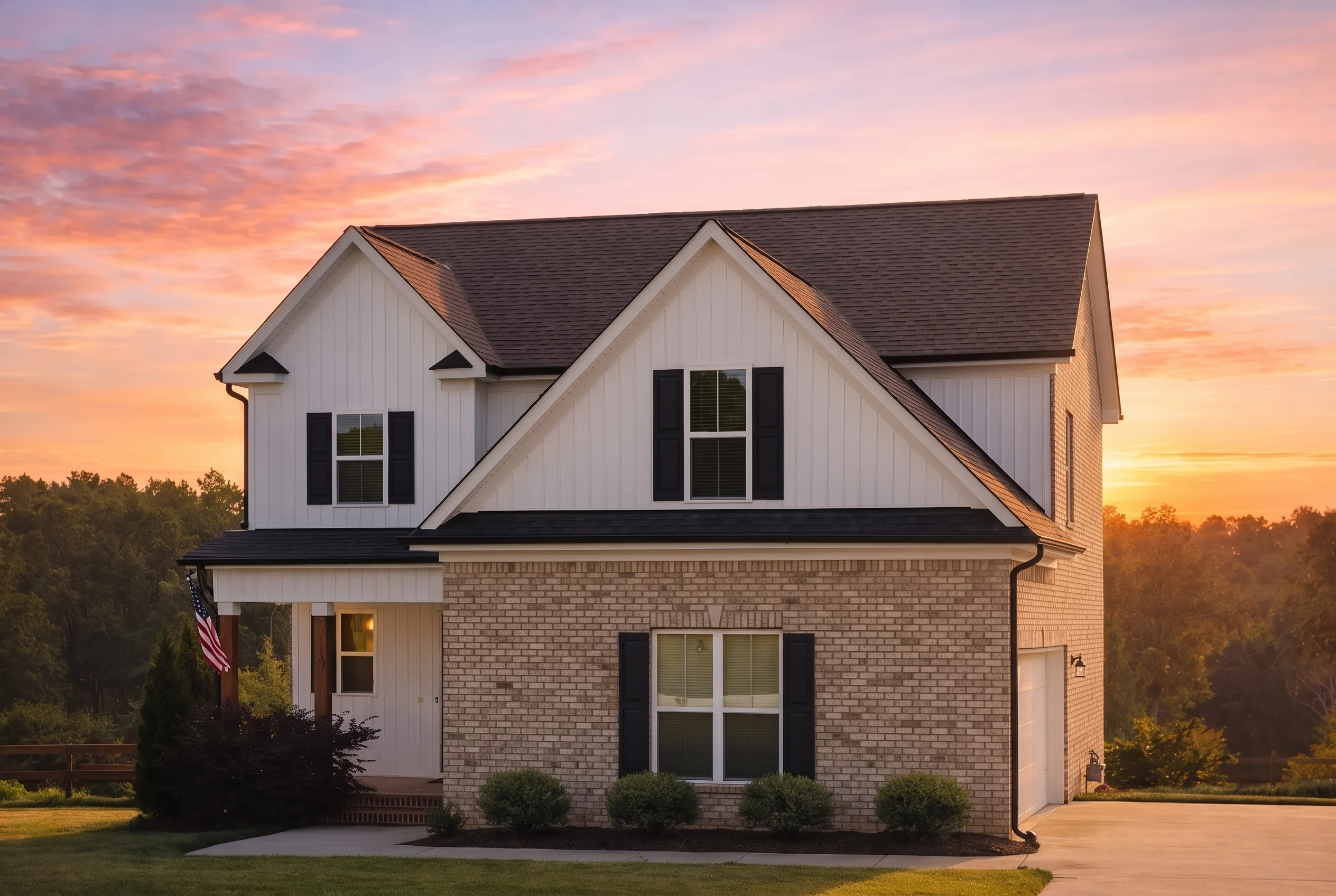Plan  20-1392 – Morgan Place |  Modern Farmhouse – 4-Bed, 3.5-Bath, 1,955 SF - Natural Brick, AI-generated exterior concept