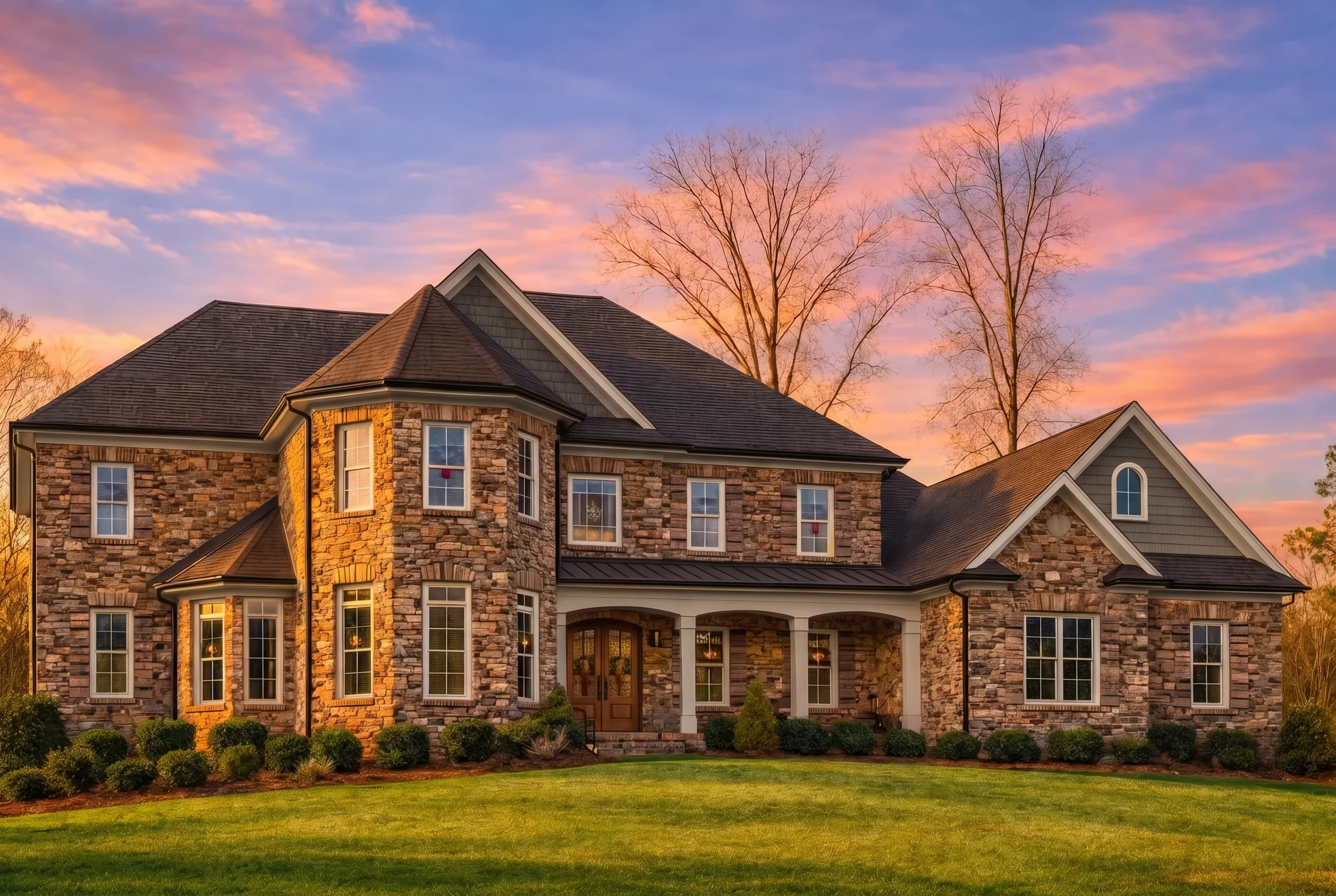 Plan  12-2926 – Hickory Run Retreat  | Traditional Colonial – 4-Bed, 1-Bath, 6,506 SF - Warm Charcoal, AI-generated exterior concept