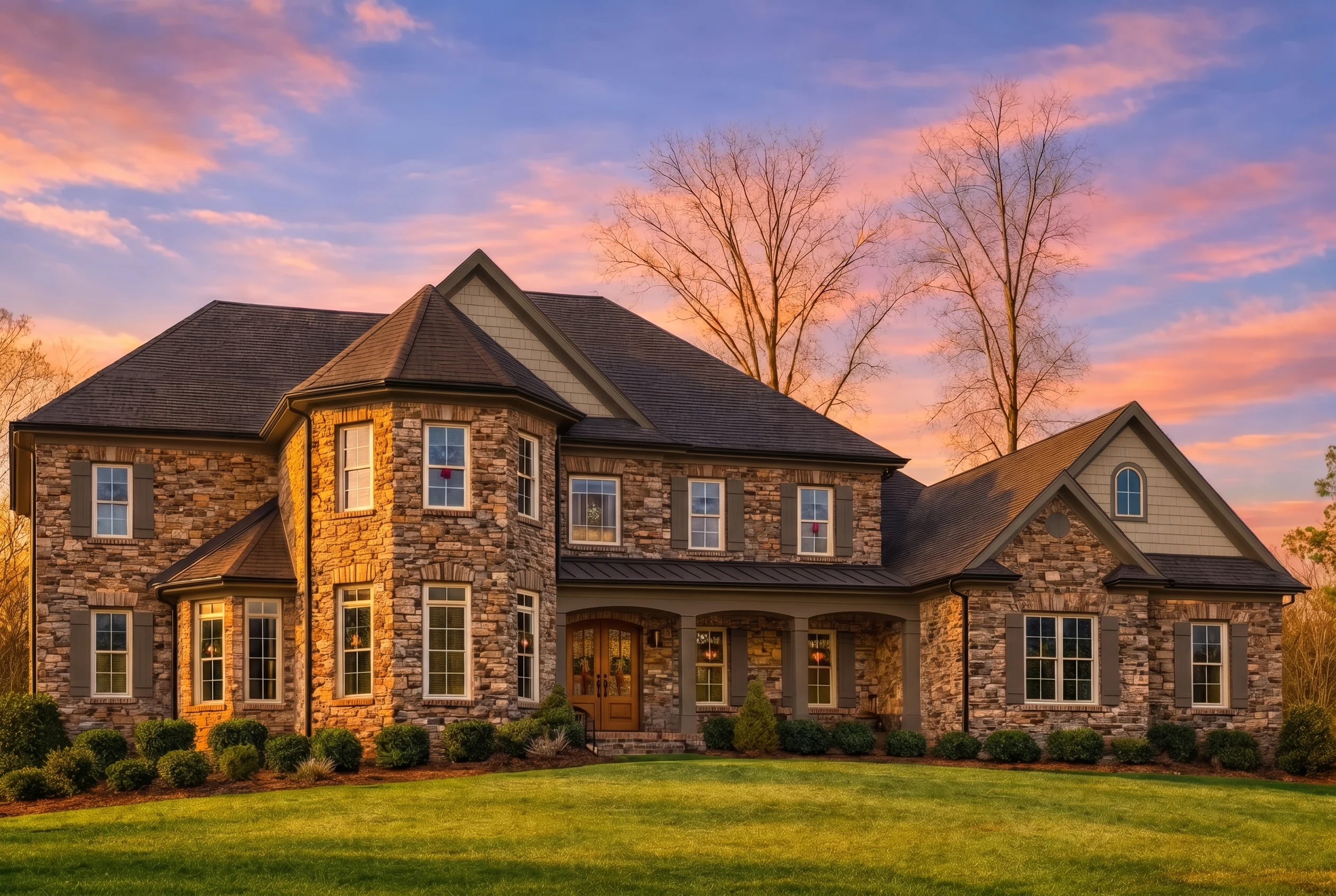 Plan  12-2926 – Hickory Run Retreat  | Traditional Colonial – 4-Bed, 1-Bath, 6,506 SF - Mushroom Taupe, AI-generated exterior concept