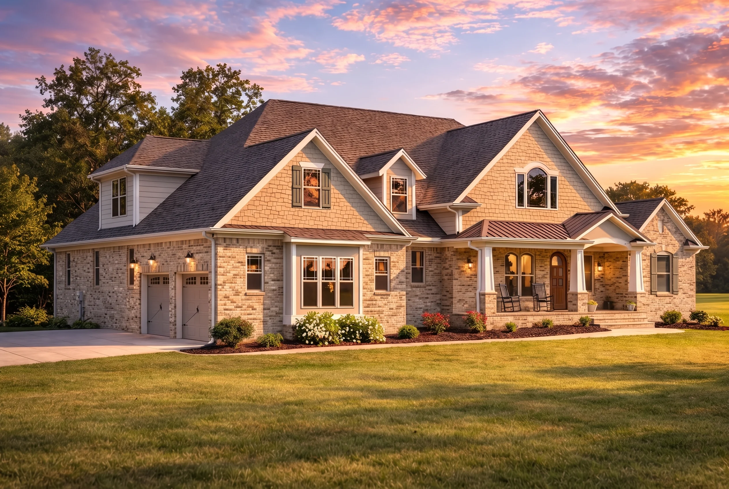 Plan  16-1066 – The Nelson Farmhouse  | New American – 4-Bed, 3.5-Bath, 3,977 SF - Natural Brick, AI-generated exterior concept