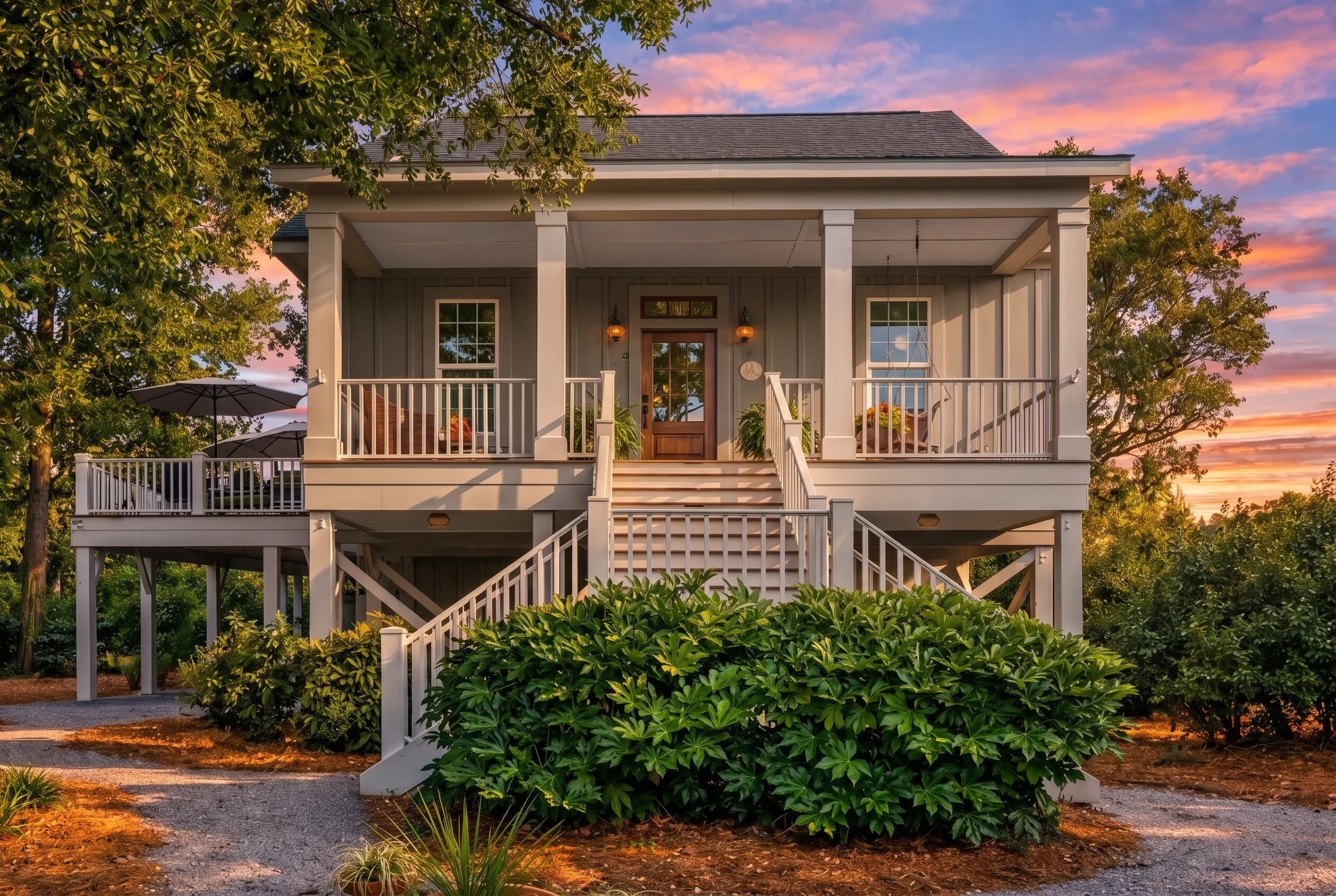Plan  14-2119 – Laurel Brook Cottage  | Southern Low Country – 3-Bed, 2.5-Bath, 2,197 SF - Warm Charcoal, AI-generated exterior concept