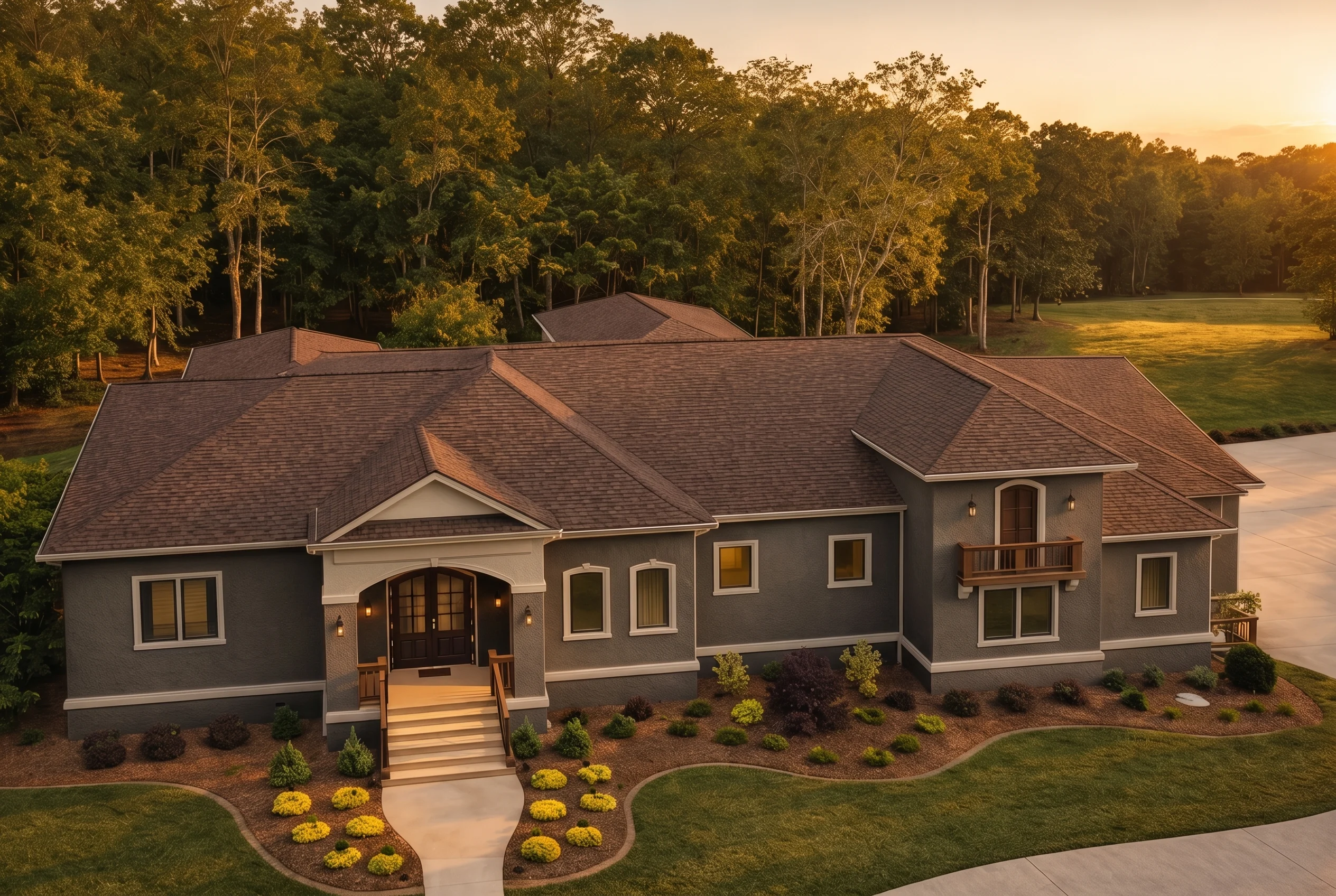 Plan  11-1154 – The Willowlark |  Traditional Ranch – 3-Bed, 4-Bath, 3,784 SF - Warm Charcoal, AI-generated exterior concept