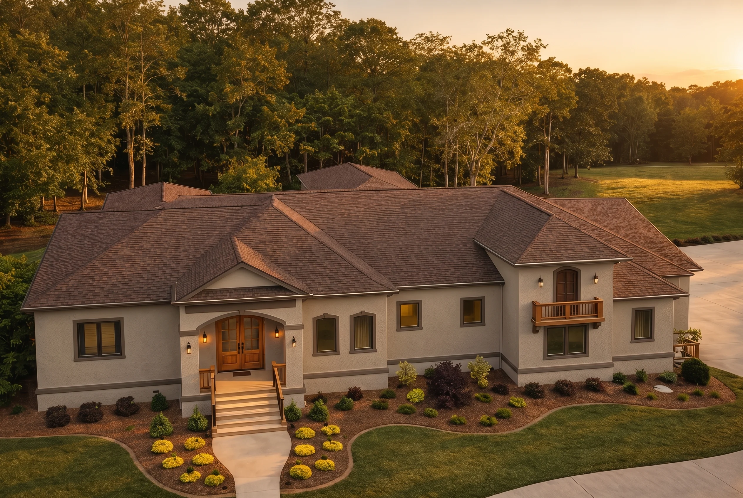 Plan  11-1154 – The Willowlark |  Traditional Ranch – 3-Bed, 4-Bath, 3,784 SF - Mushroom Taupe, AI-generated exterior concept
