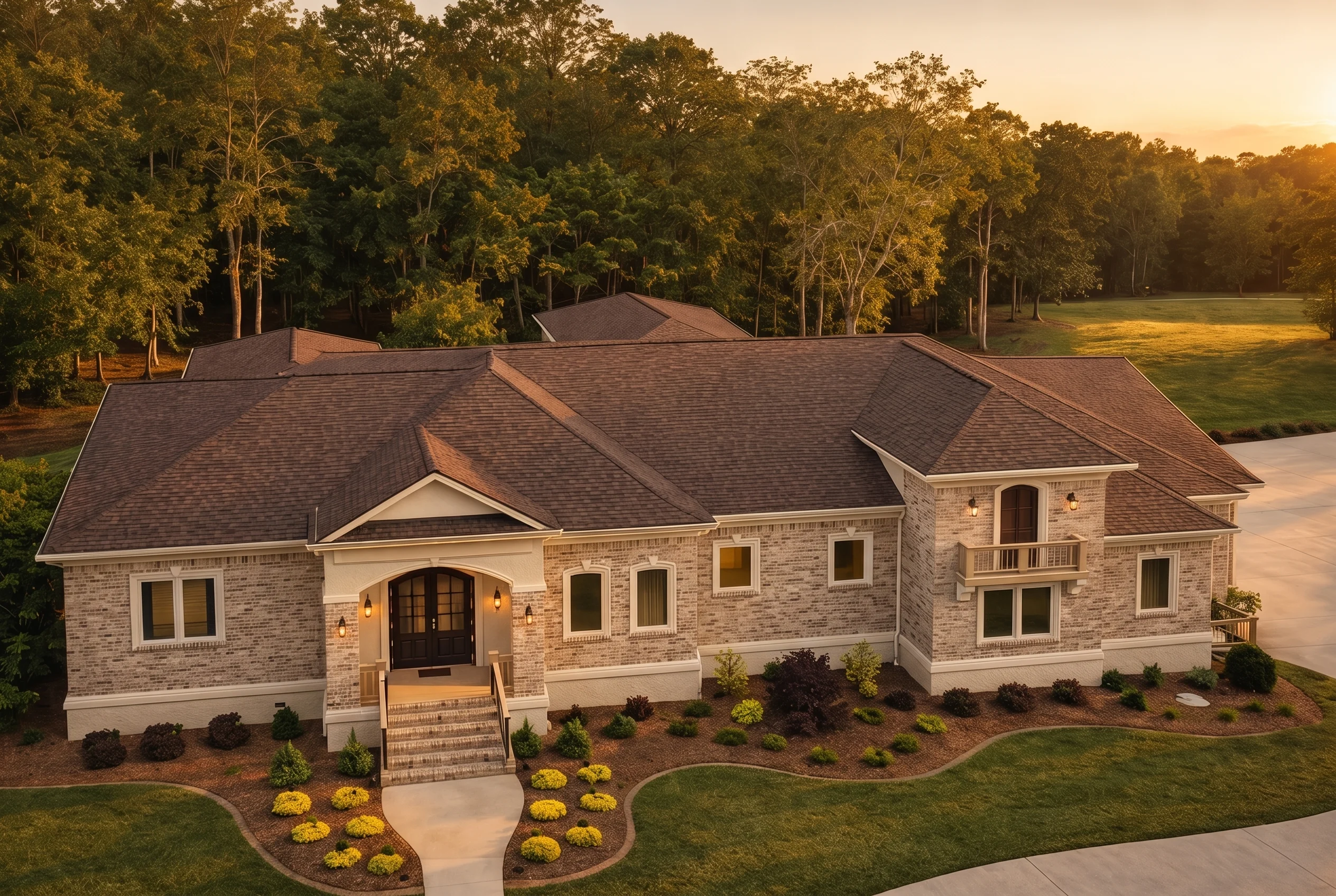 Plan  11-1154 – The Willowlark |  Traditional Ranch – 3-Bed, 4-Bath, 3,784 SF - Natural Brick, AI-generated exterior concept
