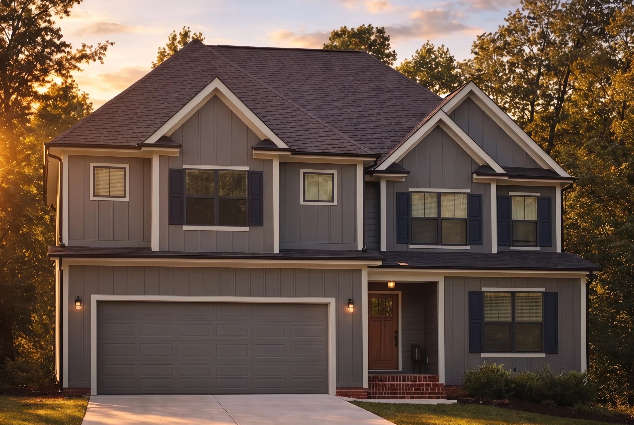Plan  20-1935 – The Jones Farmhouse  | Modern Farmhouse – 4-Bed, 3.5-Bath, 3,327 SF - Warm Charcoal, AI-generated exterior concept