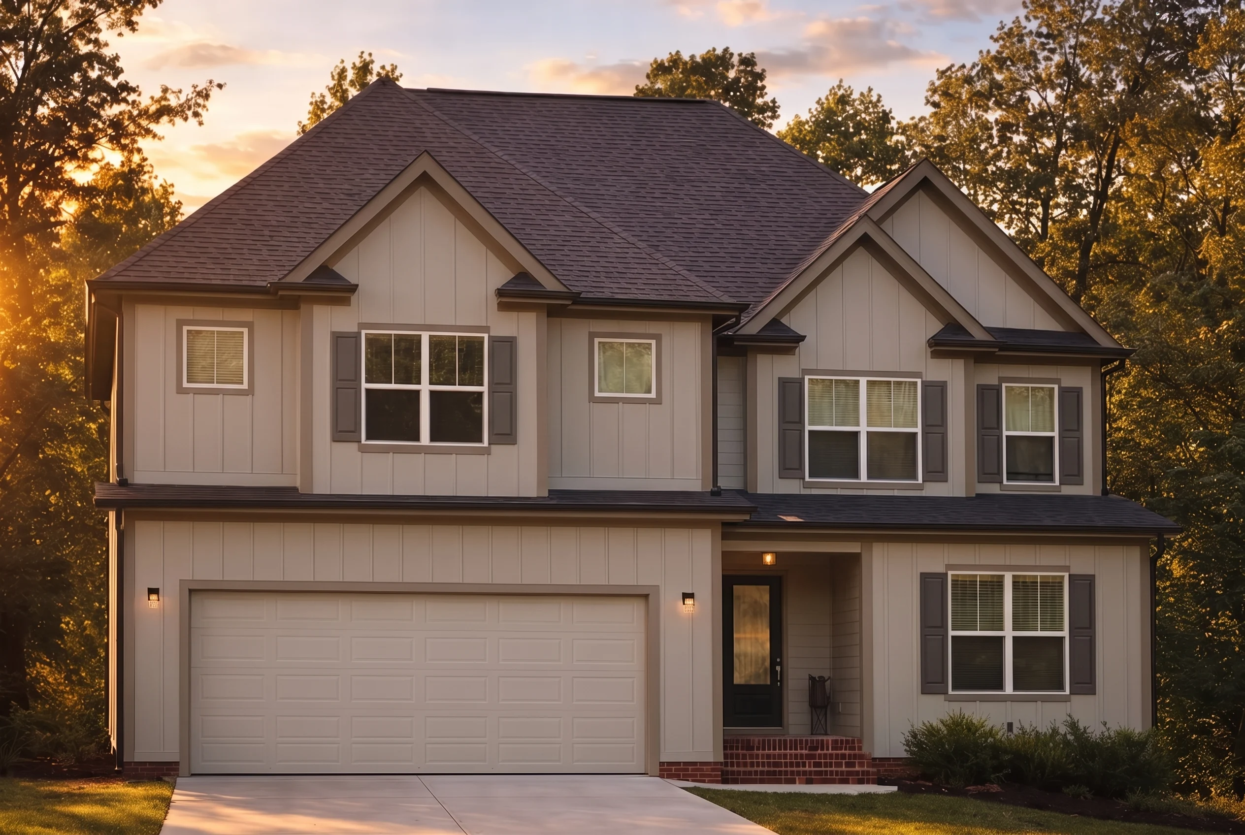 Plan  20-1935 – The Jones Farmhouse  | Modern Farmhouse – 4-Bed, 3.5-Bath, 3,327 SF - Mushroom Taupe, AI-generated exterior concept