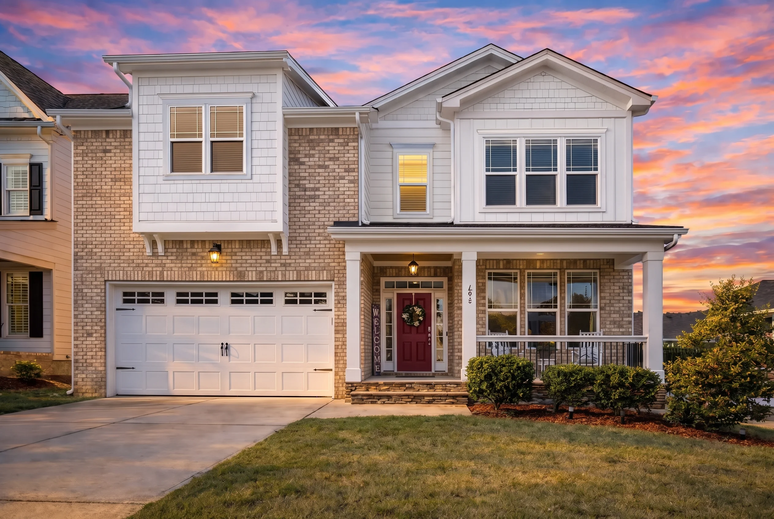 Plan  14-1055 – Birch Brook Pavilion  | Traditional Suburban – 5-Bed, 3-Bath, 3,018 SF - Natural Brick, AI-generated exterior concept