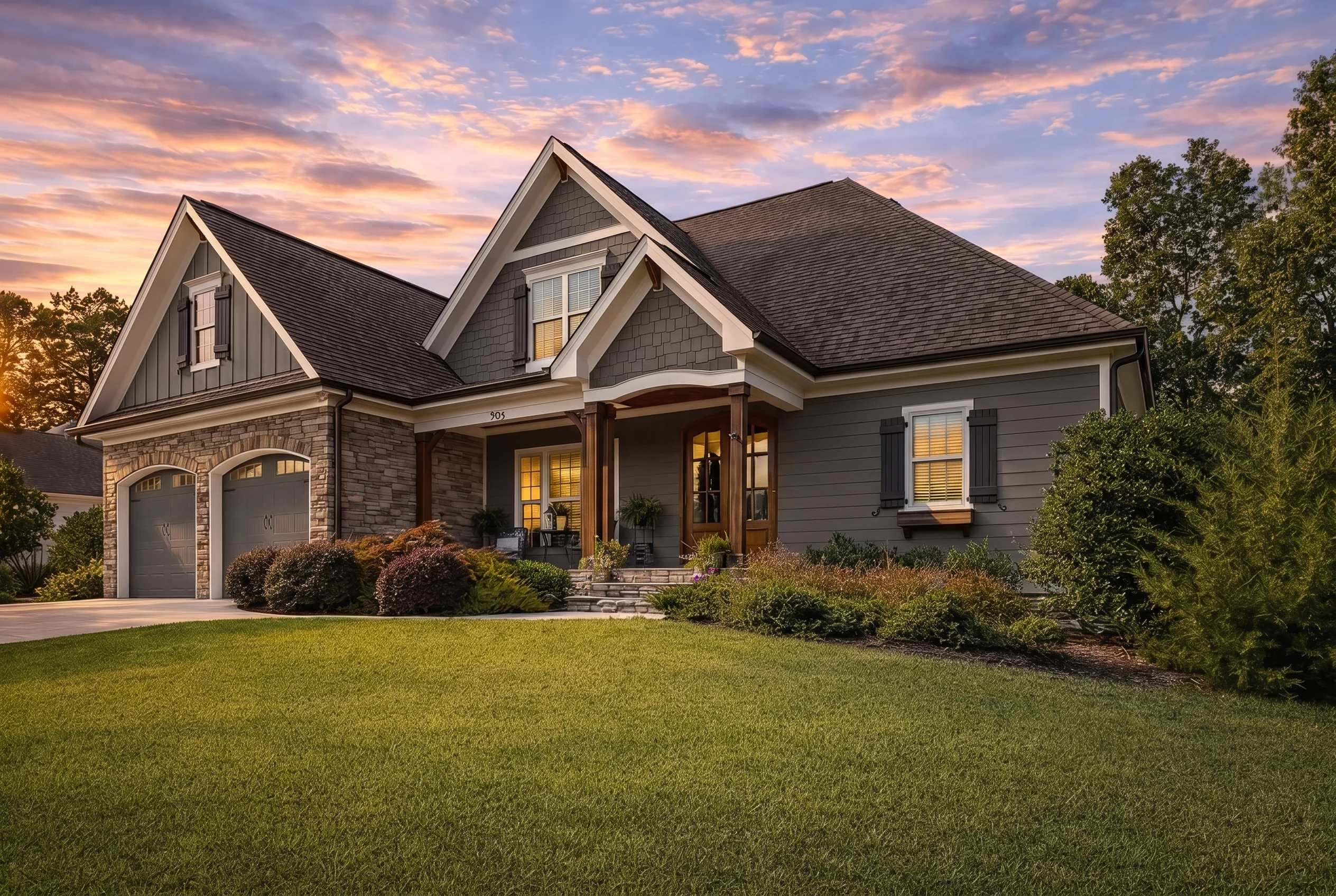 Plan  12-2667 – Maple Brook Cottage  | New American – 5-Bed, 4-Bath, 3,191 SF - Warm Charcoal, AI-generated exterior concept