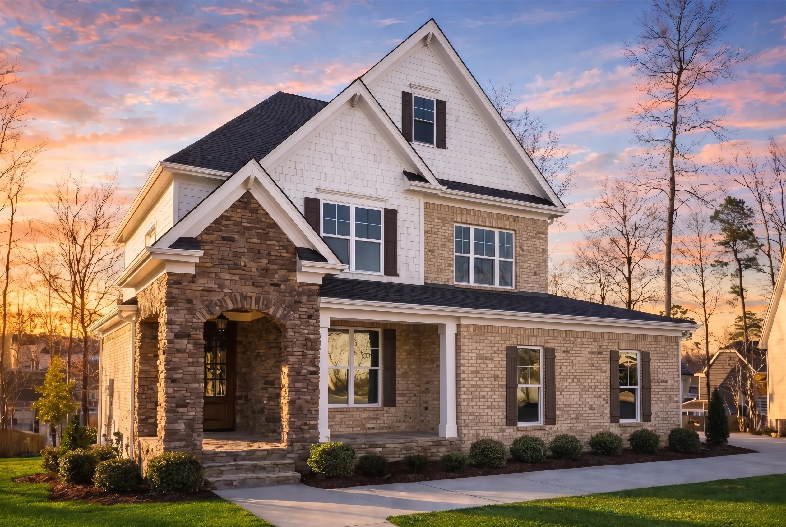 Plan  13-1657 – Pine Ridge House |  New American – 5-Bed, 3.5-Bath, 2,920 SF - Natural Brick, AI-generated exterior concept