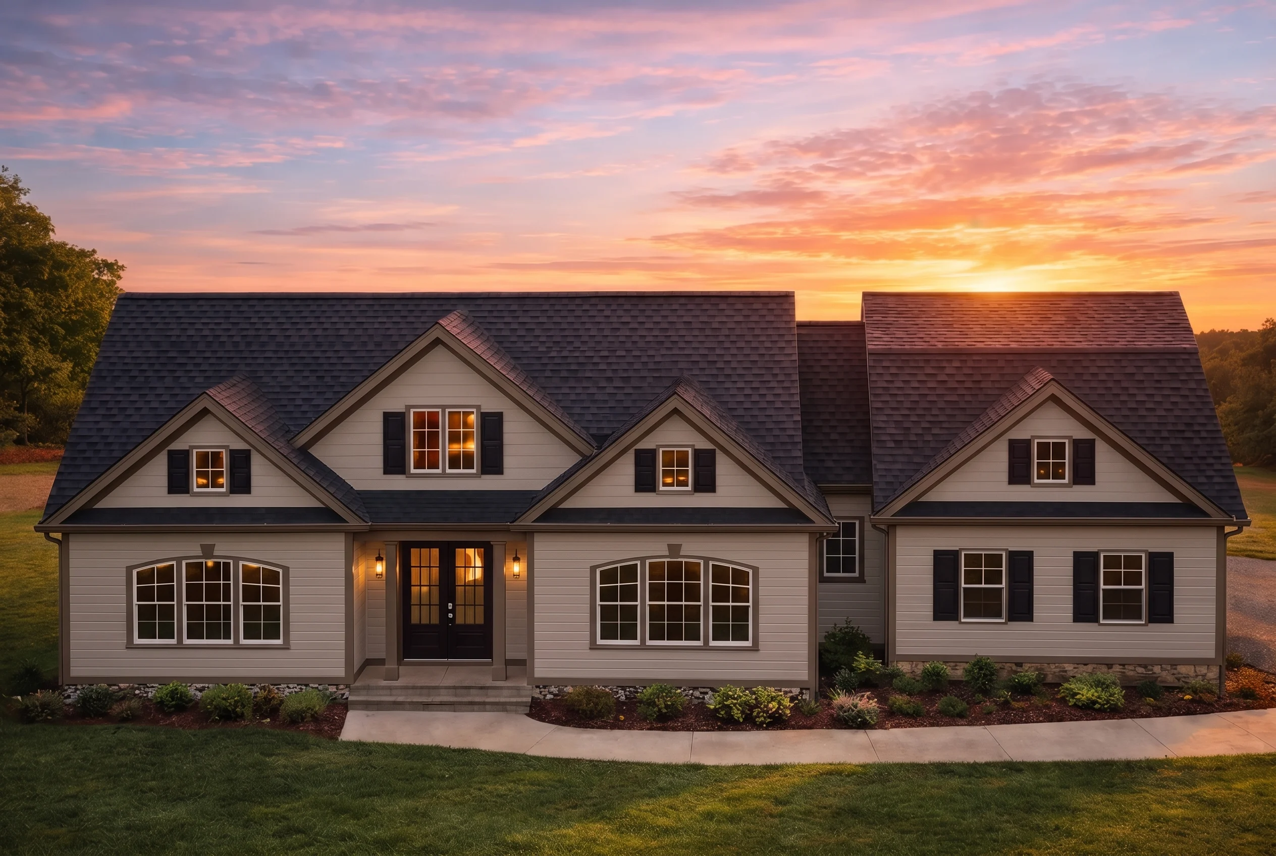 Plan  20-1121 – The King Station |  Cape Cod – 4-Bed, 4.5-Bath, 2,858 SF - Mushroom Taupe, AI-generated exterior concept
