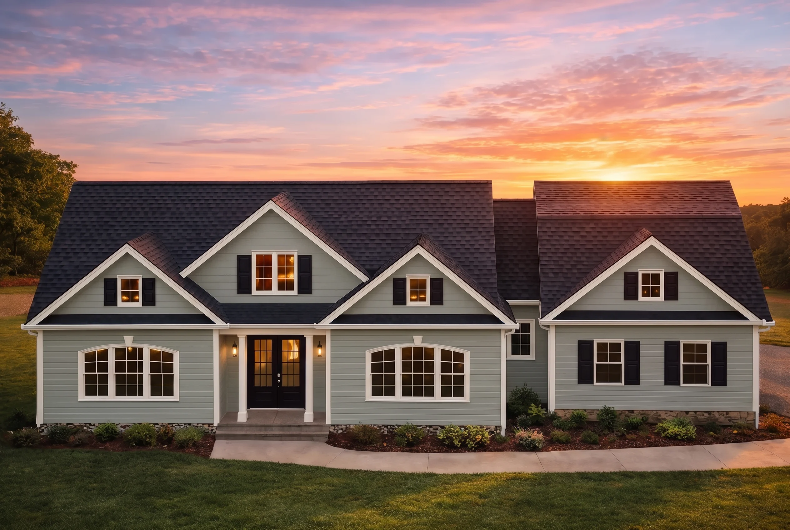Plan  20-1121 – The King Station |  Cape Cod – 4-Bed, 4.5-Bath, 2,858 SF - Muted Sage, AI-generated exterior concept