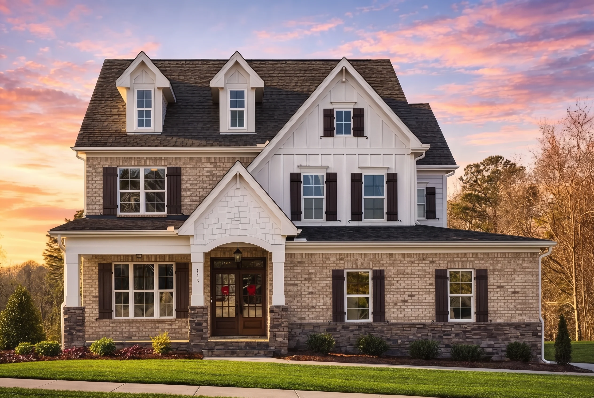 Plan  14-1396 – Poplar Springs Manor  | New American – 5-Bed, 4-Bath, 2,659 SF - Natural Brick, AI-generated exterior concept