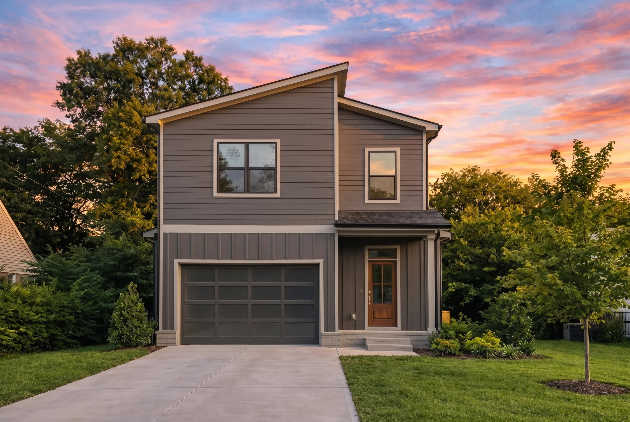Plan  19-1759 – Barnes Ridge |  Modern Farmhouse – 3-Bed, 2.5-Bath, 1,577 SF - Warm Charcoal, AI-generated exterior concept