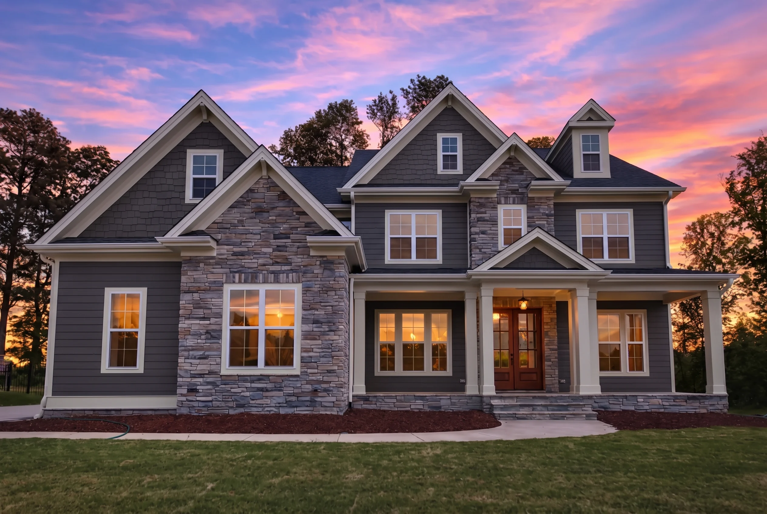 Plan  17-1746 – Edwards Lodge | New  American – 4-Bed, 3.5-Bath, 3,997 SF - Warm Charcoal, AI-generated exterior concept