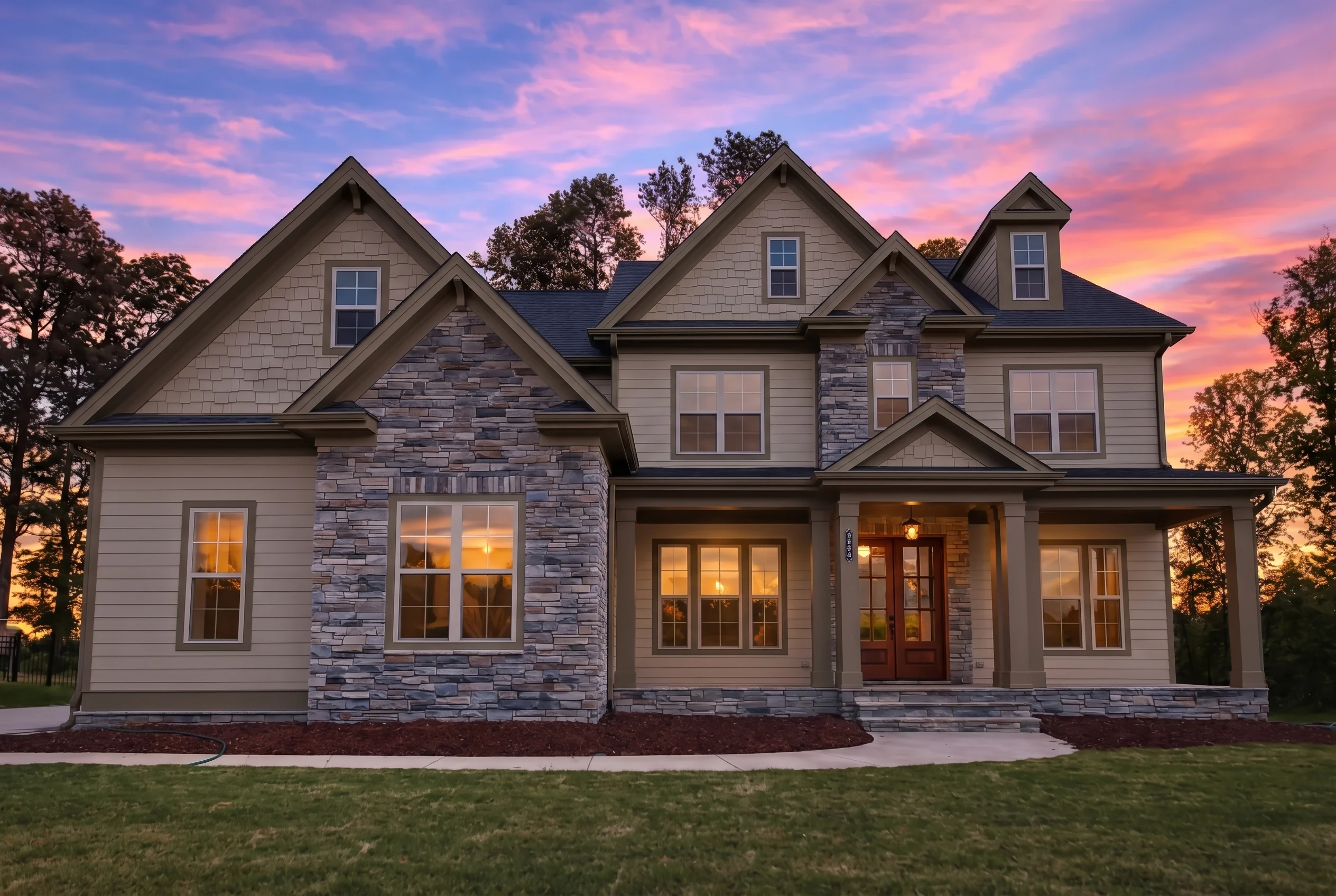 Plan  17-1746 – Edwards Lodge | New  American – 4-Bed, 3.5-Bath, 3,997 SF - Mushroom Taupe, AI-generated exterior concept