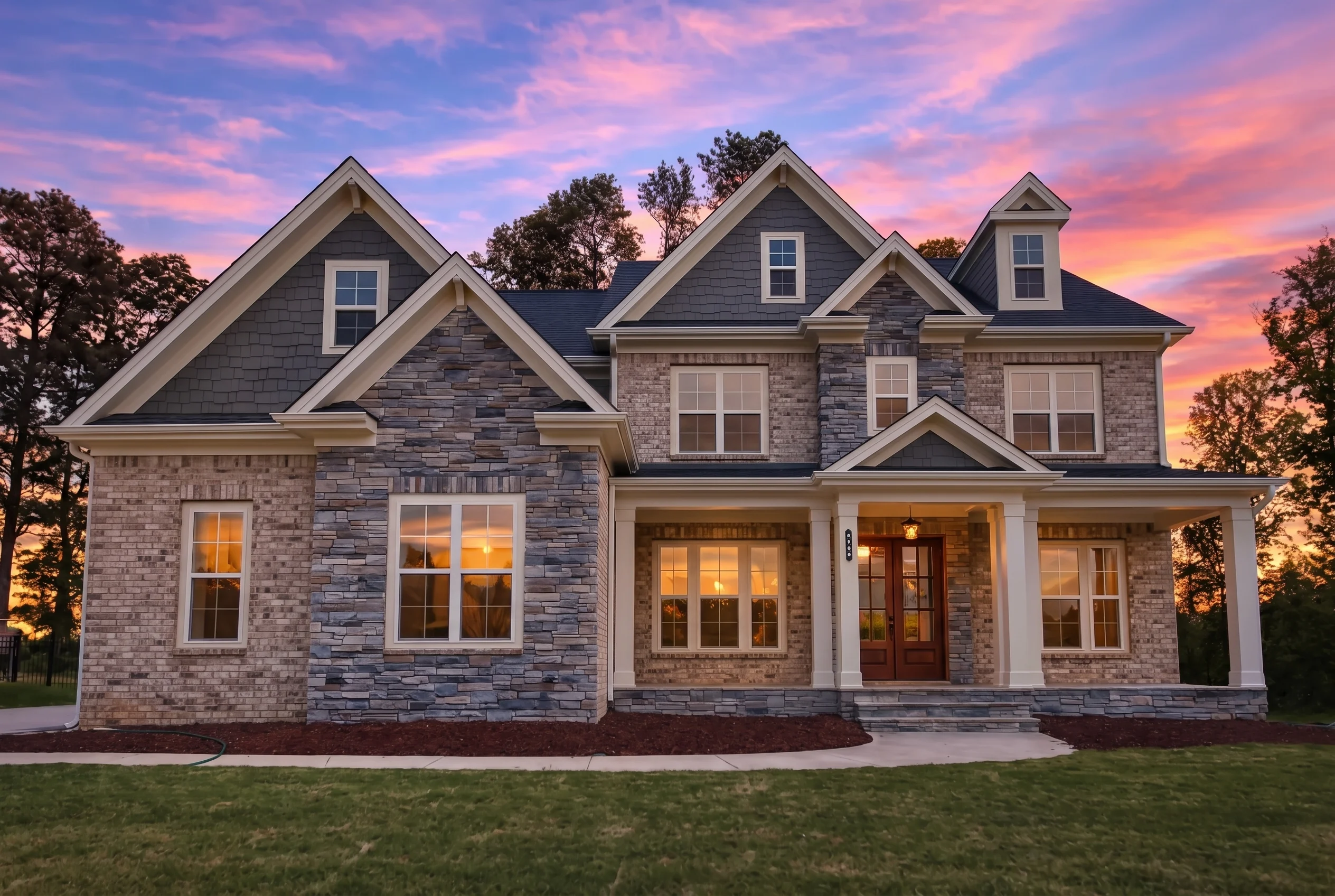 Plan  17-1746 – Edwards Lodge | New  American – 4-Bed, 3.5-Bath, 3,997 SF - Natural Brick, AI-generated exterior concept