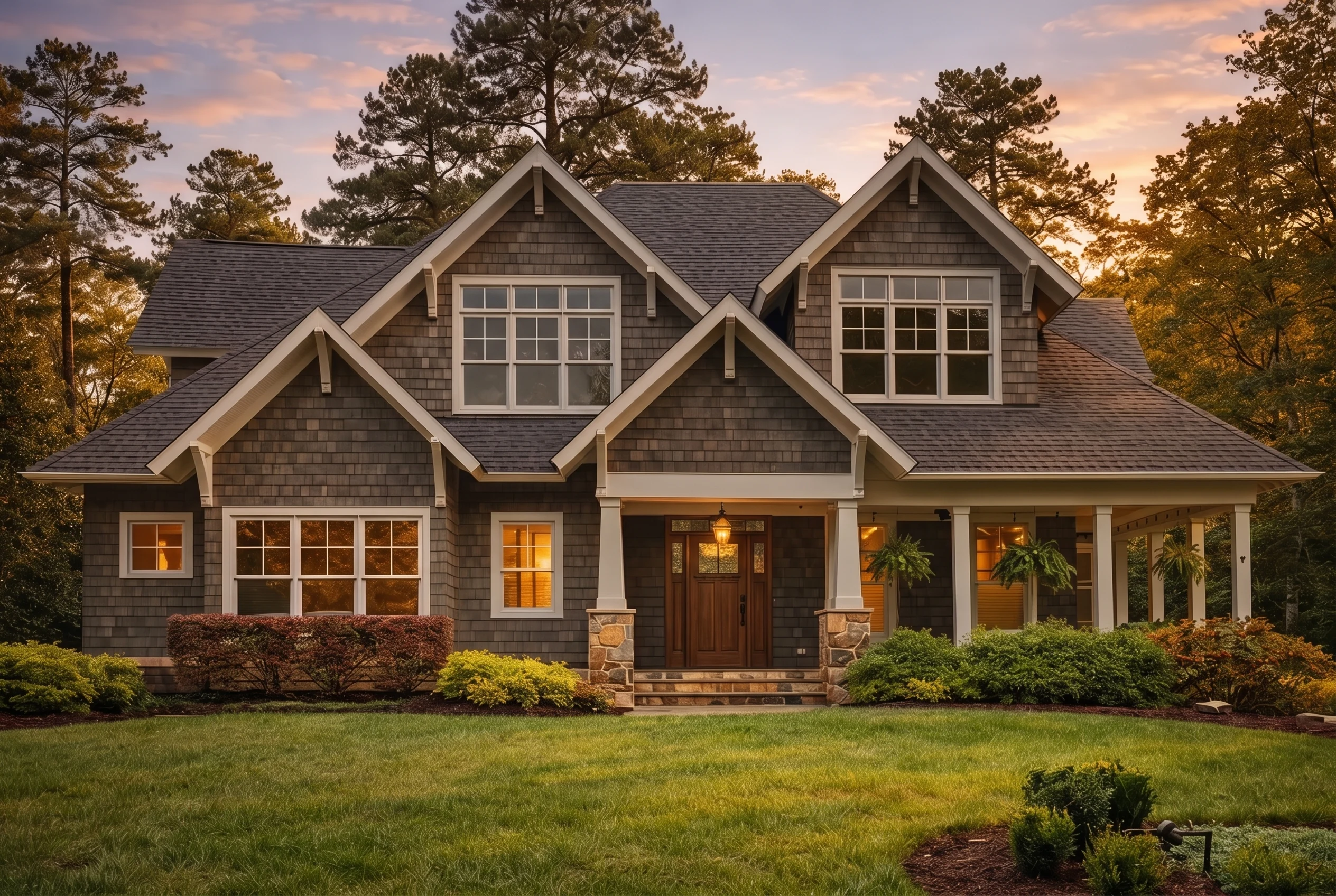 Plan  16-1746 – Hughes Retreat |  Traditional – 6-Bed, 6-Bath, 6,776 SF - Warm Charcoal, AI-generated exterior concept