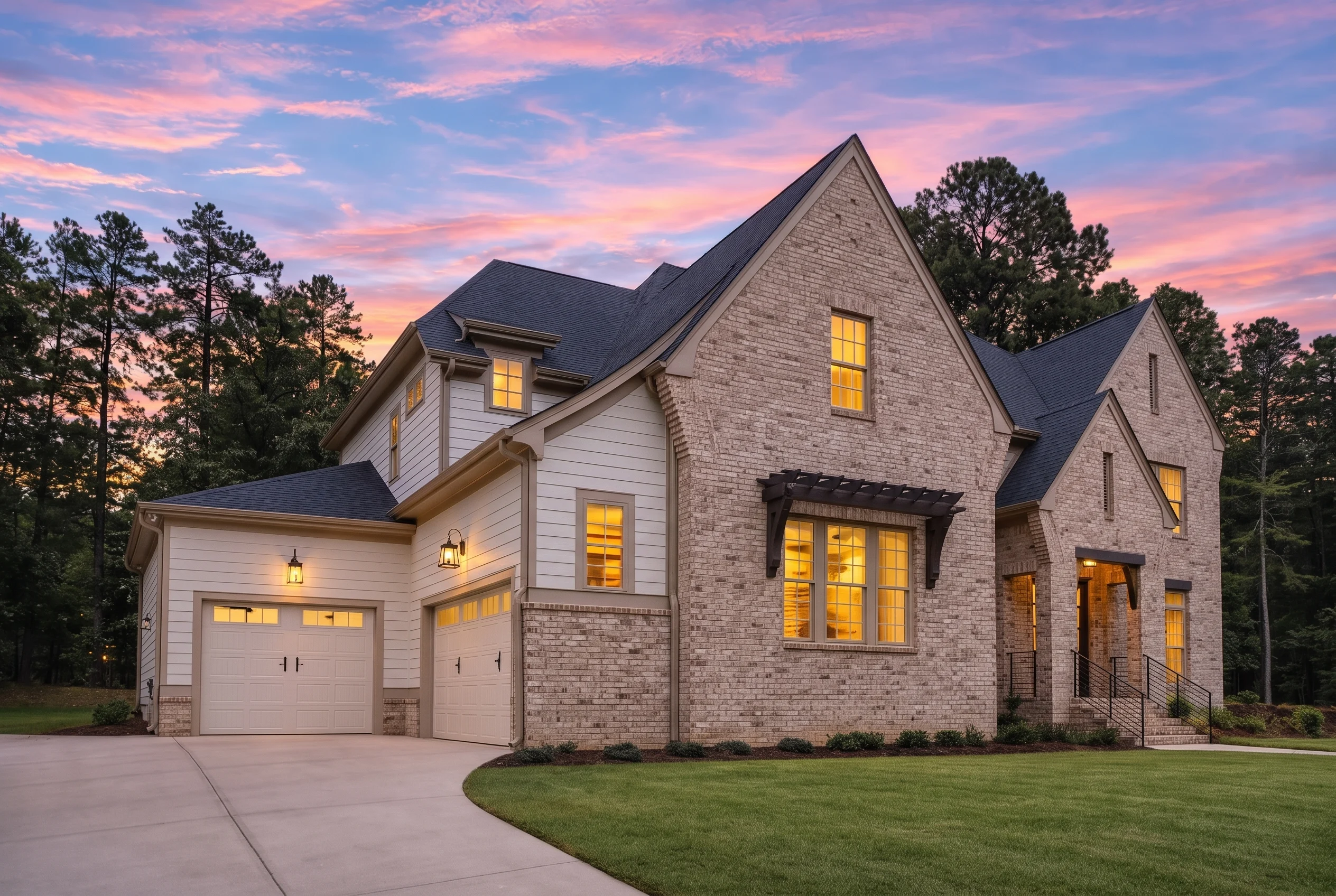Plan  20-1846B – The Simmons Estate  | New American – 4-Bed, 4.5-Bath, 3,939 SF - Natural Brick, AI-generated exterior concept