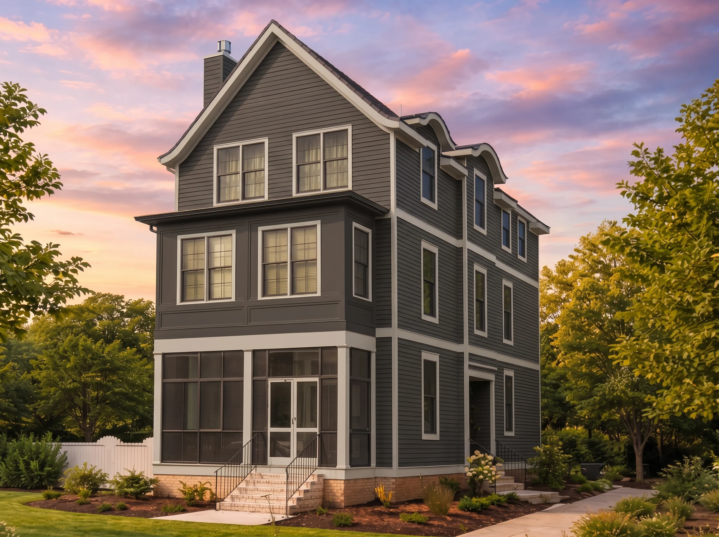 Plan  20-1143 – The Scott Farmhouse  | Neo-Colonial – 4-Bed, 3.5-Bath, 2,707 SF - Warm Charcoal, AI-generated exterior concept
