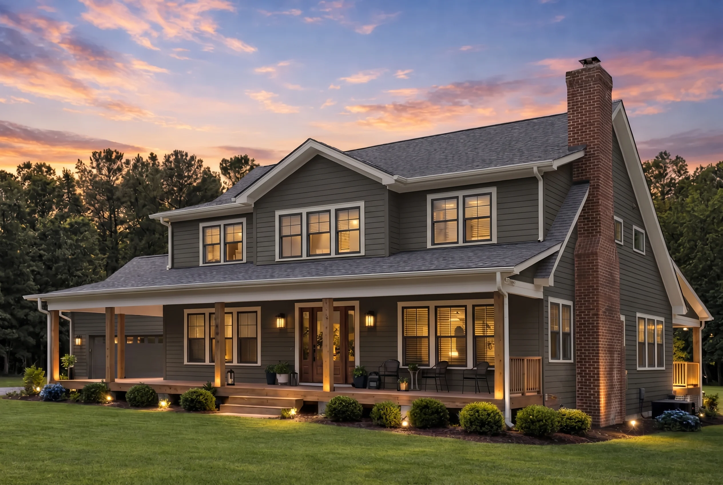 Plan  20-1517 – The Cooper Farmhouse  | Modern Traditional – 4-Bed, 4-Bath, 2,750 SF - Warm Charcoal, AI-generated exterior concept