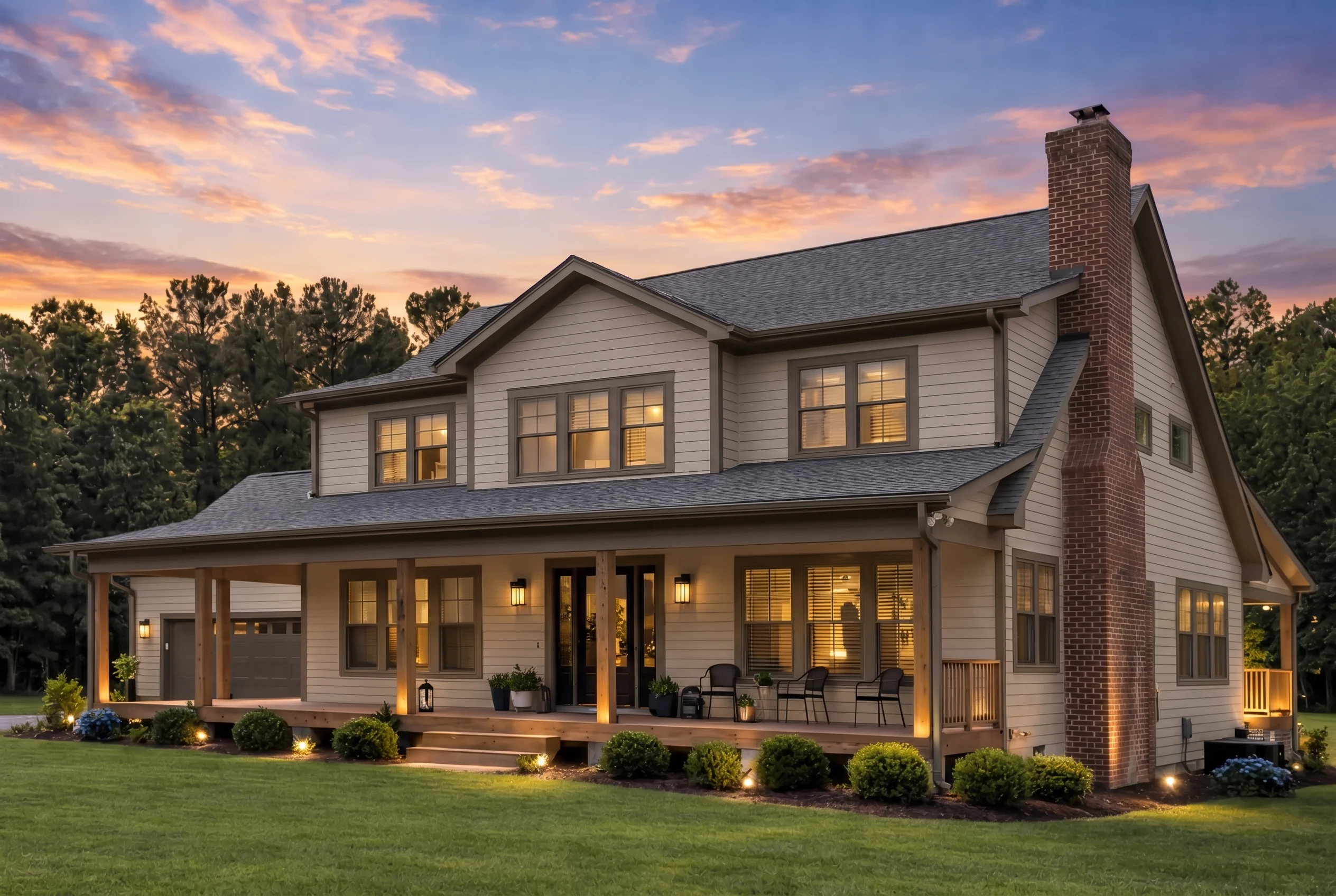 Plan  20-1517 – The Cooper Farmhouse  | Modern Traditional – 4-Bed, 4-Bath, 2,750 SF - Mushroom Taupe, AI-generated exterior concept