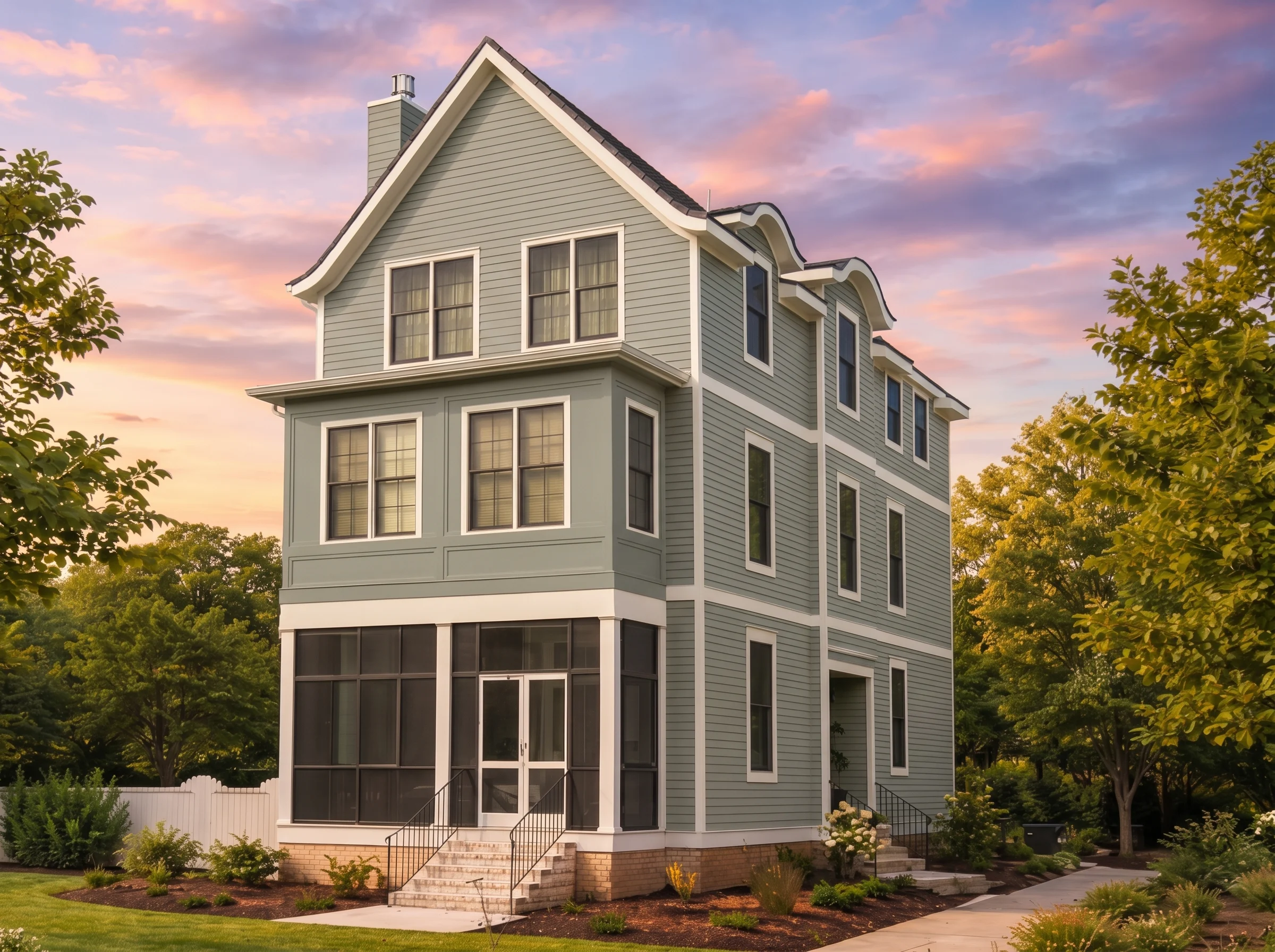 Plan  20-1143 – The Scott Farmhouse  | Neo-Colonial – 4-Bed, 3.5-Bath, 2,707 SF - Muted Sage, AI-generated exterior concept