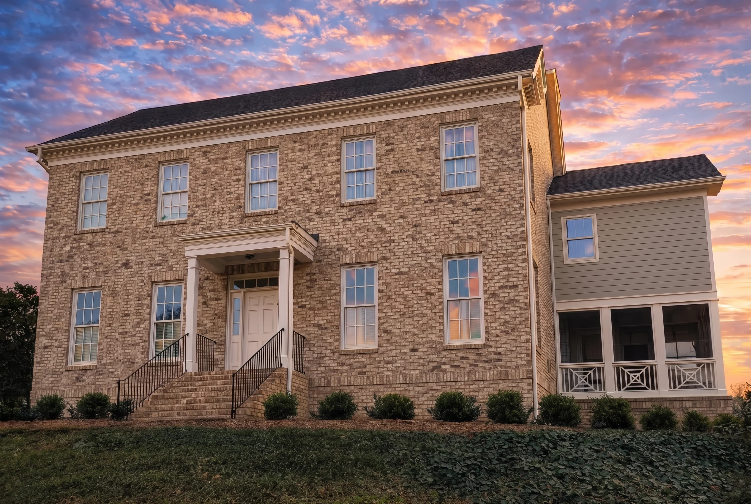 Plan  8-1980 – The Robinson Cottage  | Georgian Colonial – 4-Bed, 4.5-Bath, 3,210 SF - Natural Brick, AI-generated exterior concept