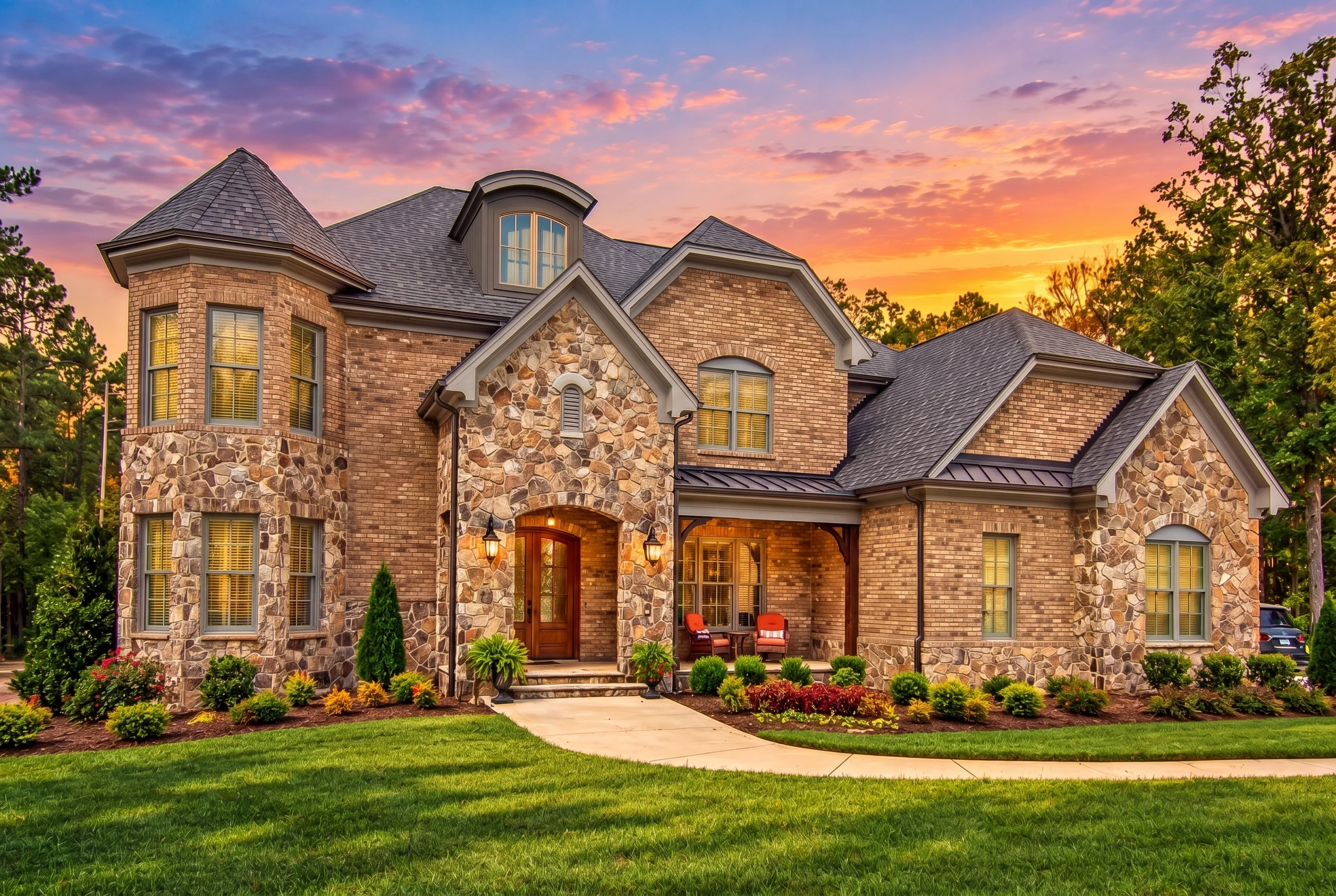 Plan  16-1302 – The Morgan Cottage |  New American – 4-Bed, 5-Bath, 5,355 SF - Warm Charcoal, AI-generated exterior concept