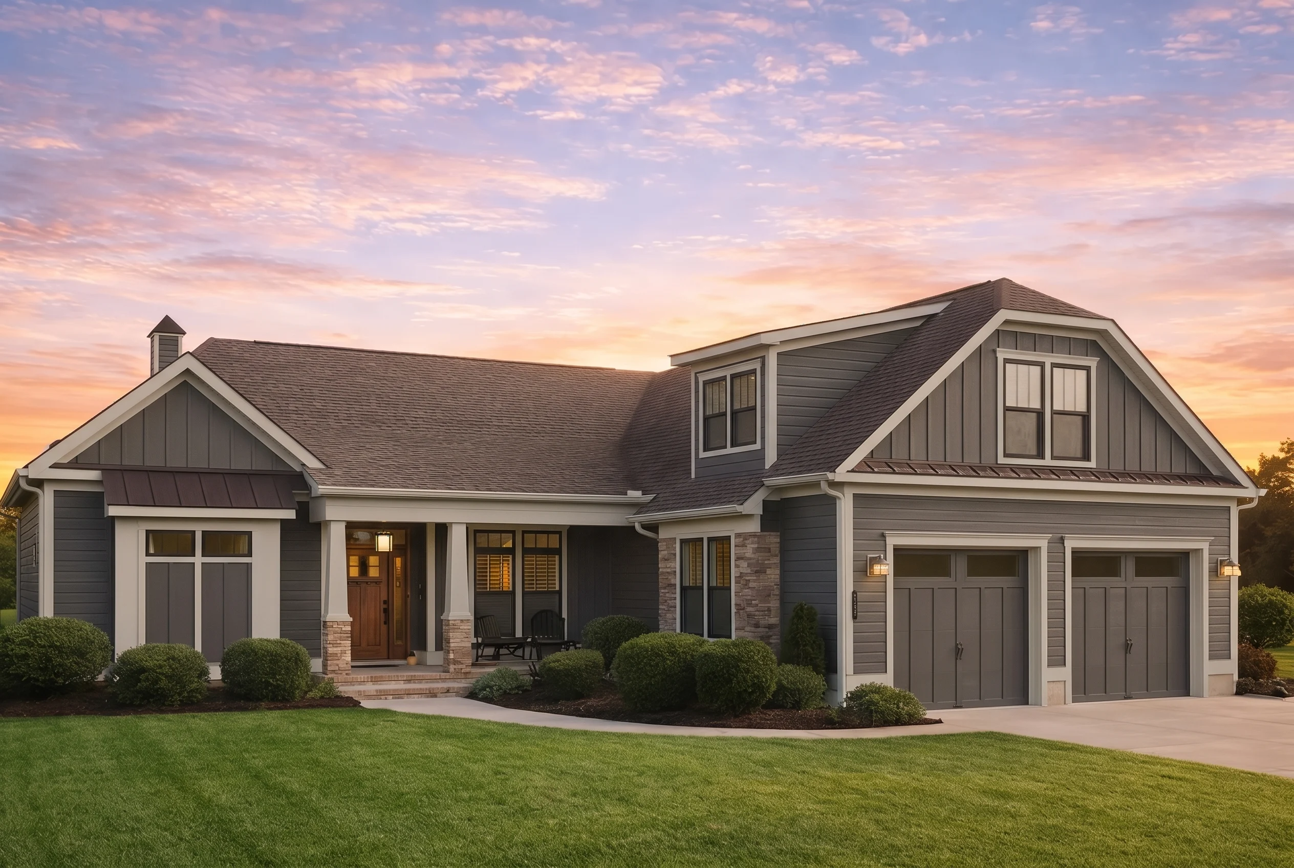 Plan  12-2182 – Pine Creek Estate |  Craftsman – 5-Bed, 3.5-Bath, 2,959 SF - Warm Charcoal, AI-generated exterior concept