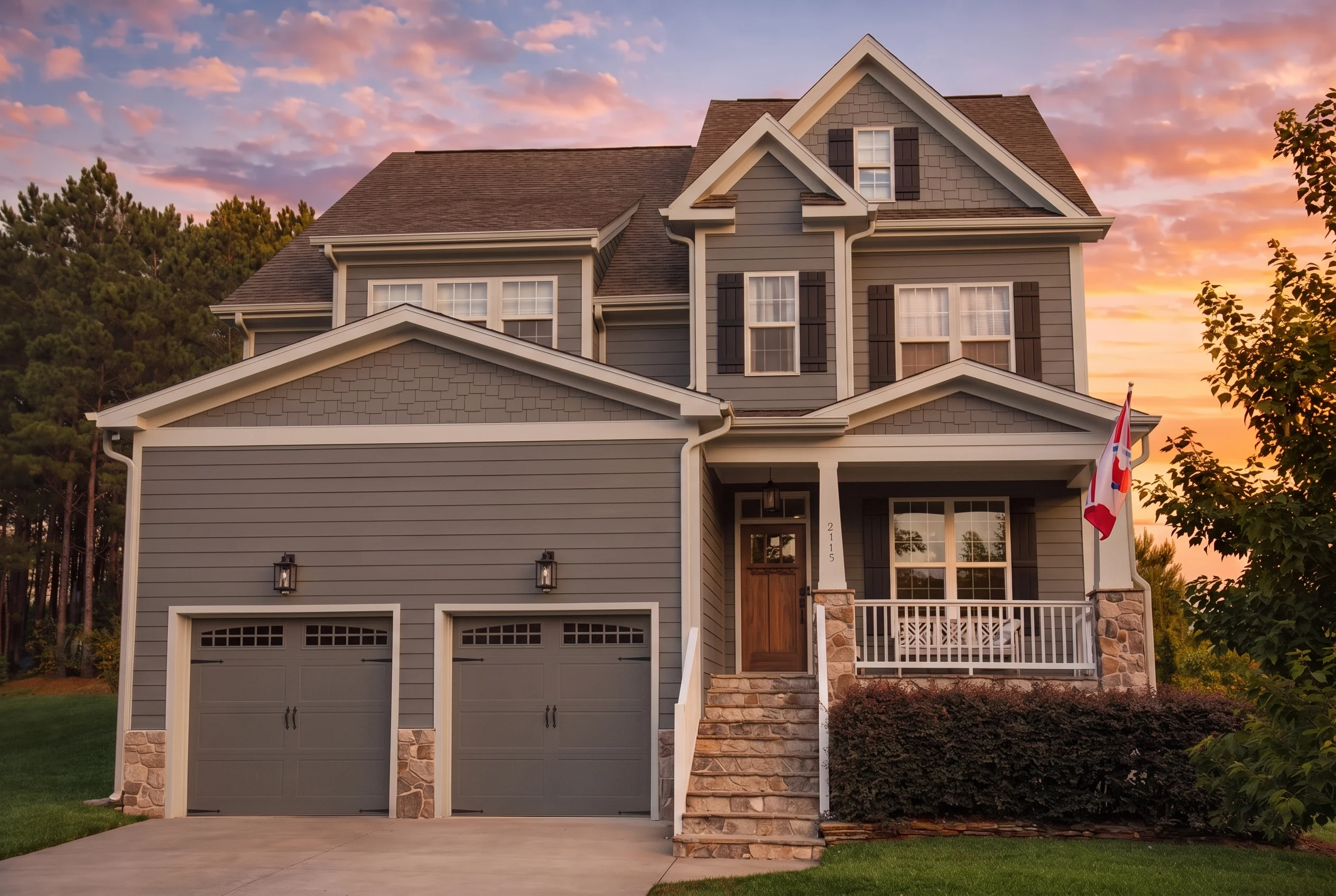 Plan  13-1493 – Linden Point House |  Modern Farmhouse – 4-Bed, 3-Bath, 3,252 SF - Warm Charcoal, AI-generated exterior concept