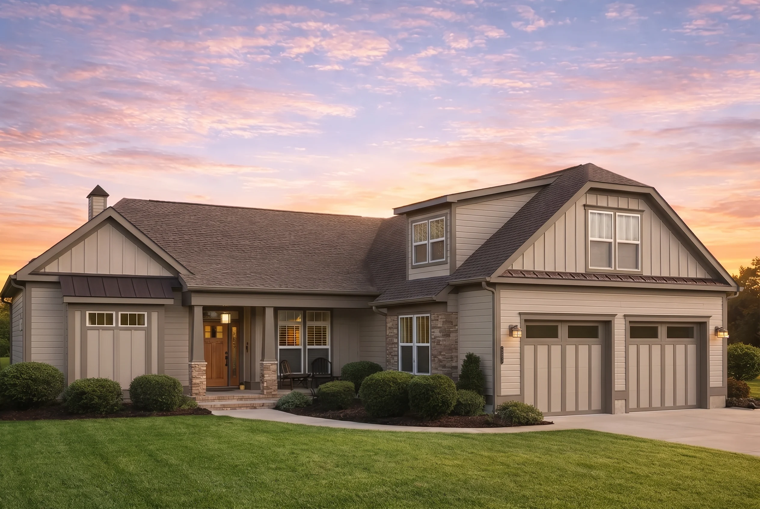 Plan  12-2182 – Pine Creek Estate |  Craftsman – 5-Bed, 3.5-Bath, 2,959 SF - Mushroom Taupe, AI-generated exterior concept