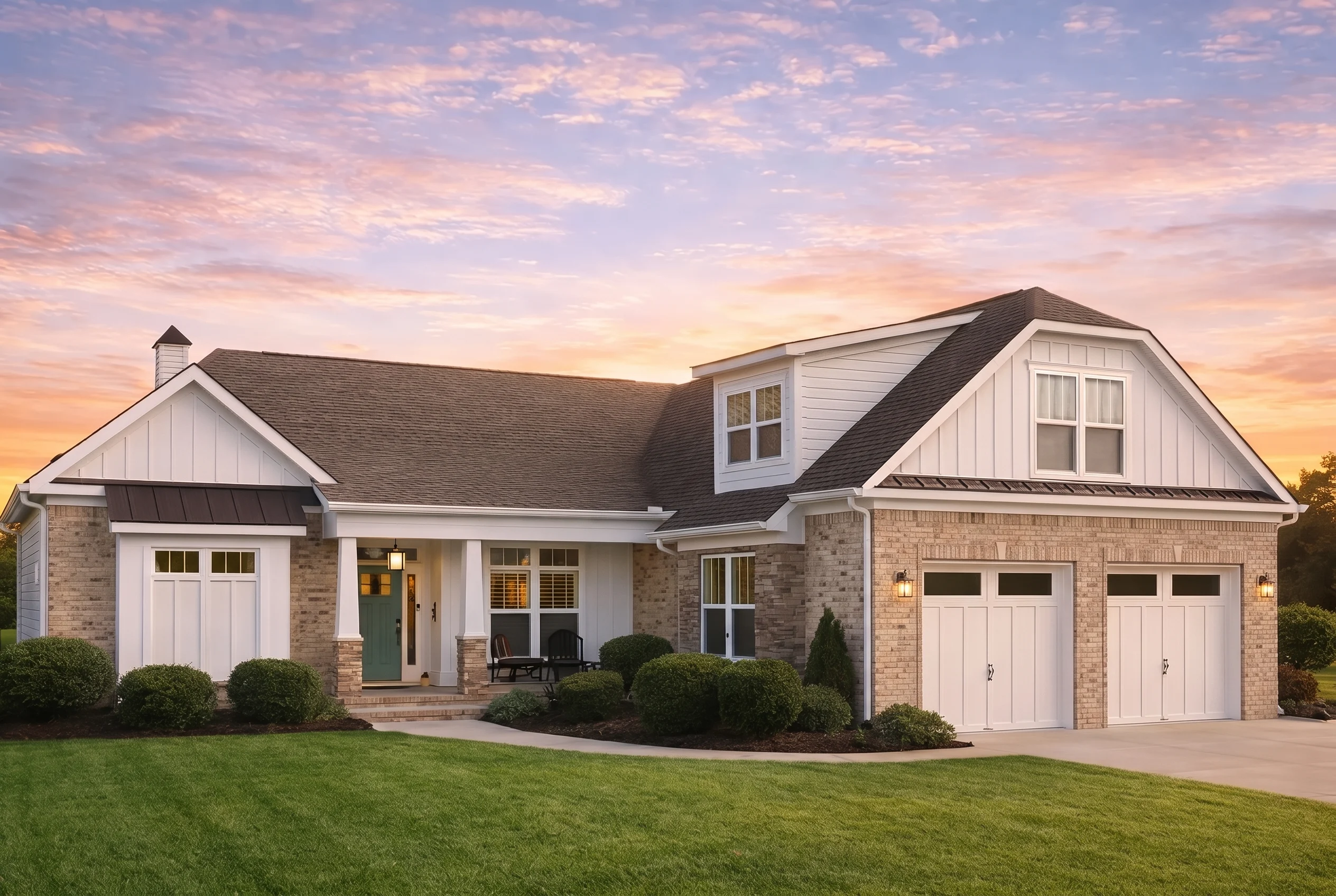 Plan  12-2182 – Pine Creek Estate |  Craftsman – 5-Bed, 3.5-Bath, 2,959 SF - Natural Brick, AI-generated exterior concept
