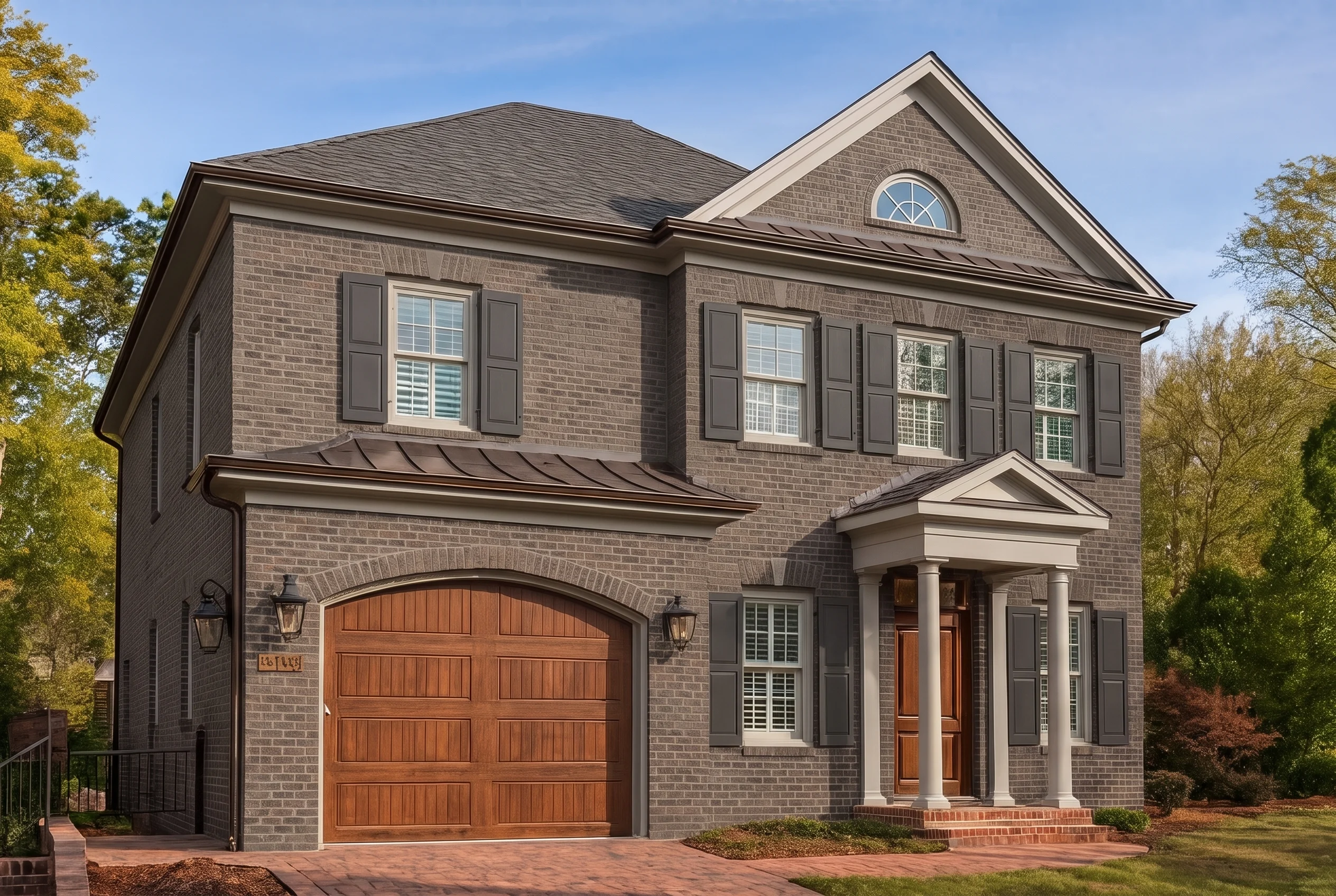 Plan  16-1511 – Watson Crossing |  Colonial Revival – 3-Bed, 3.5-Bath, 3,853 SF - Warm Charcoal, AI-generated exterior concept