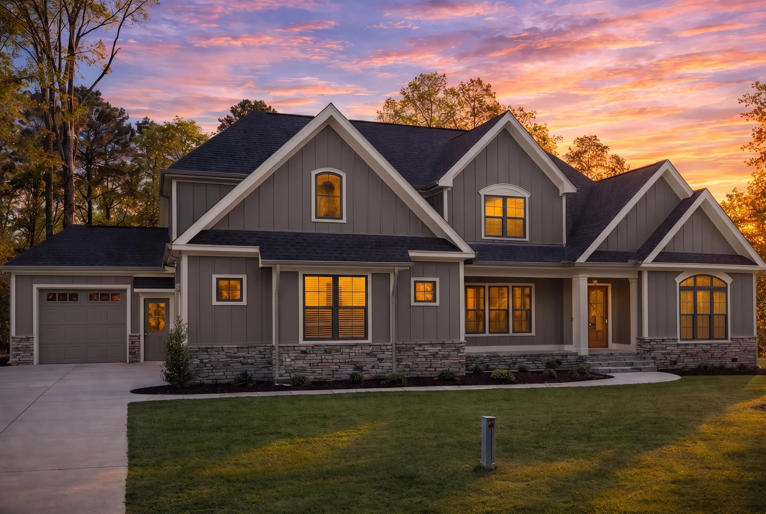 Plan  20-1606 – The Ward Cottage |  New American – 4-Bed, 3-Bath, 3,932 SF - Warm Charcoal, AI-generated exterior concept