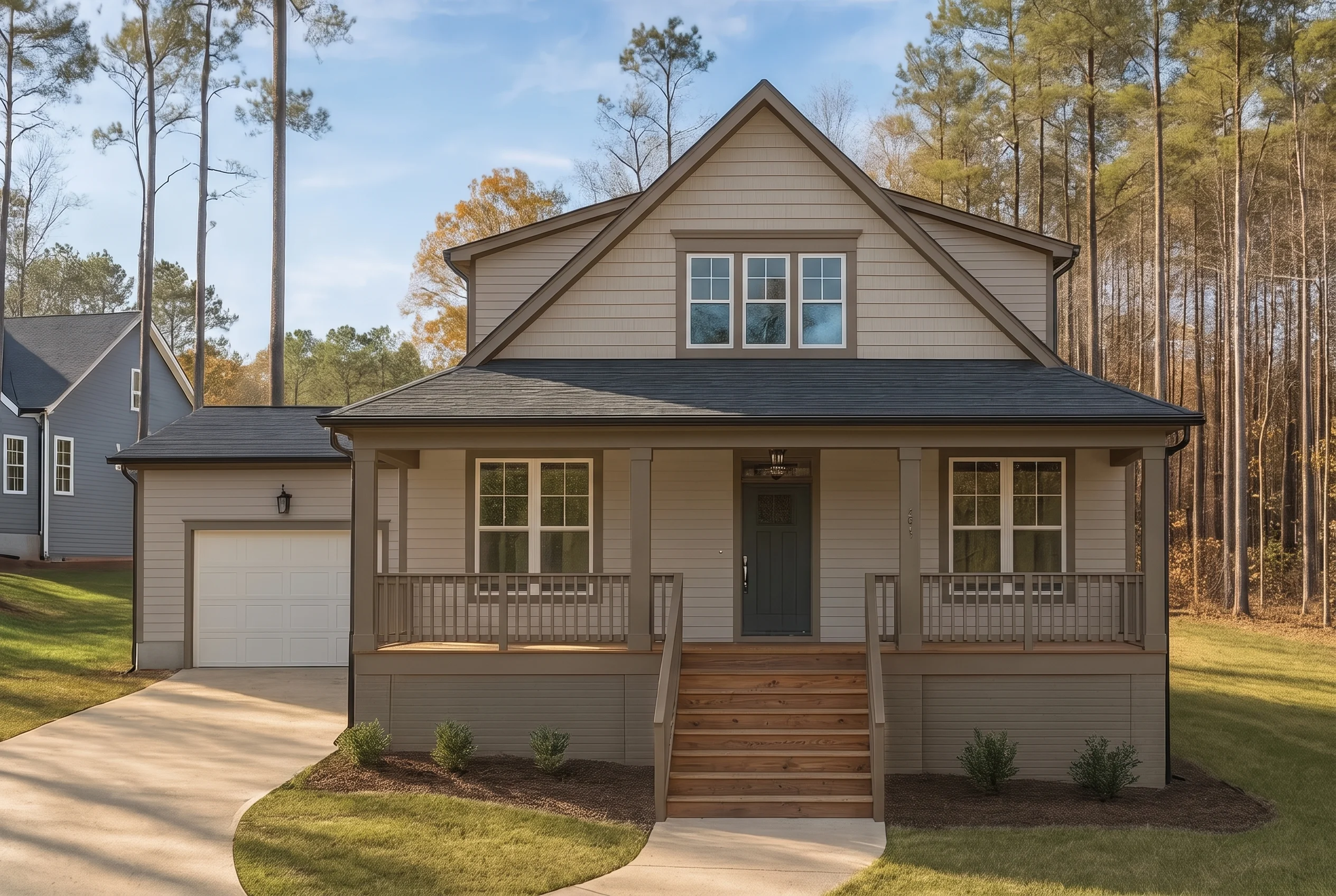 Plan  20-2154 – The Rodriguez Cottage  | Southern Farmhouse – 3-Bed, 3-Bath, 1,812 SF - Mushroom Taupe, AI-generated exterior concept