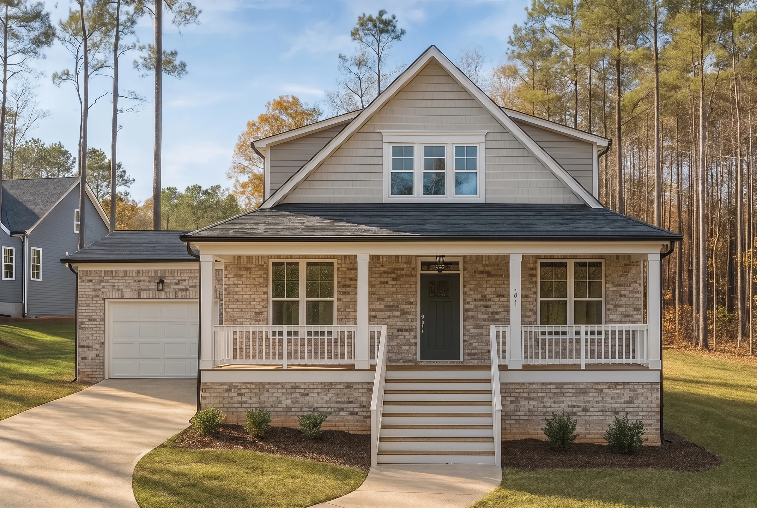 Plan  20-2154 – The Rodriguez Cottage  | Southern Farmhouse – 3-Bed, 3-Bath, 1,812 SF - Natural Brick, AI-generated exterior concept