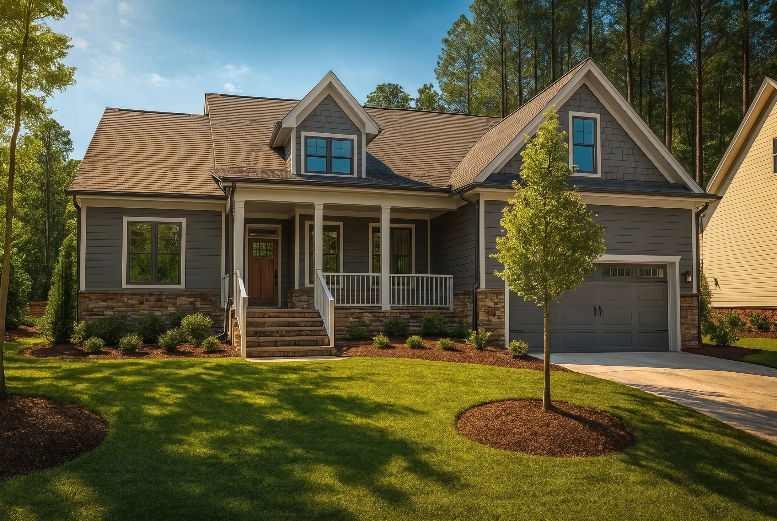 Plan  16-1085 – Carter Ridge |  Traditional Farmhouse – 3-Bed, 2.5-Bath, 2,536 SF - Warm Charcoal, AI-generated exterior concept