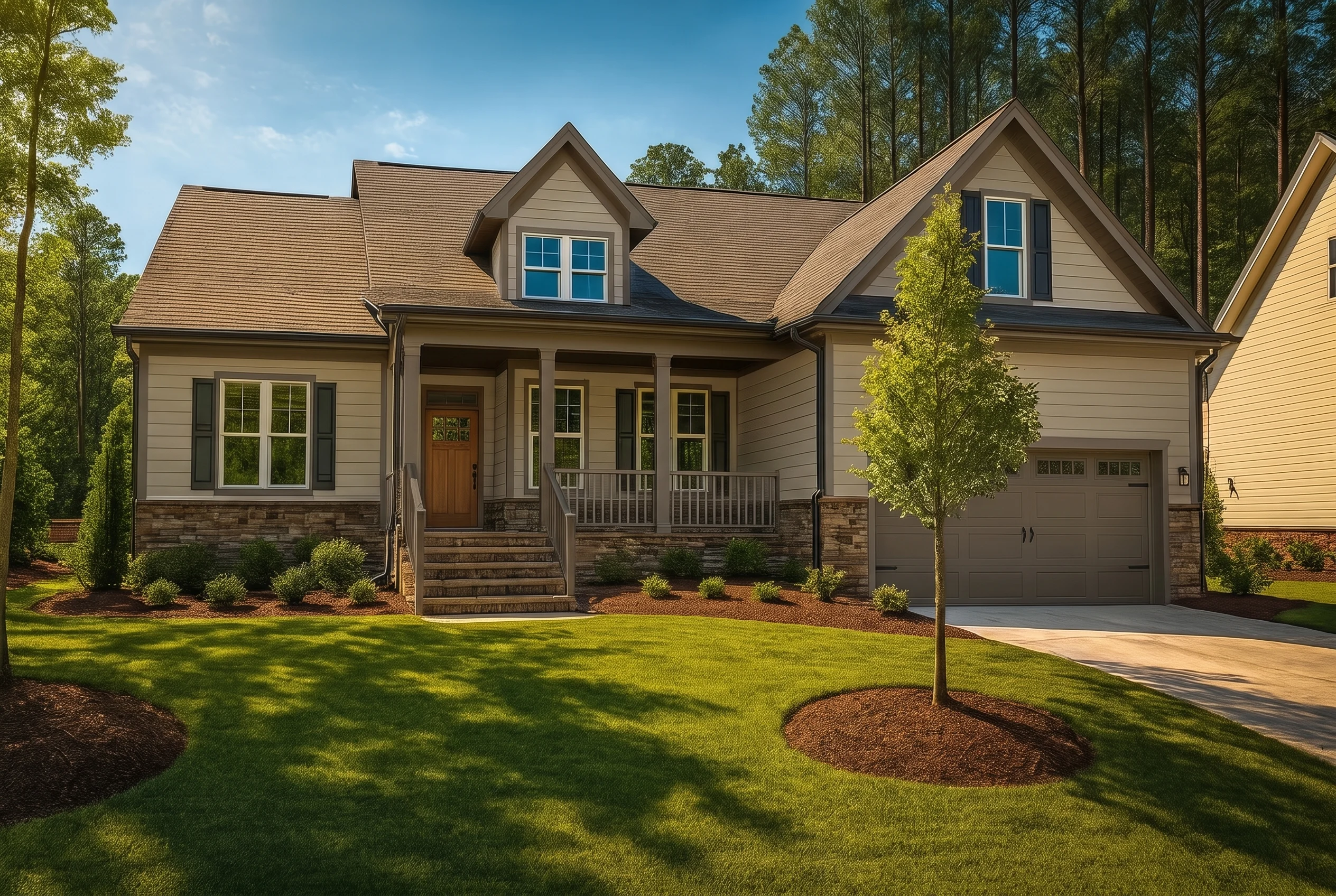 Plan  16-1085 – Carter Ridge |  Traditional Farmhouse – 3-Bed, 2.5-Bath, 2,536 SF - Mushroom Taupe, AI-generated exterior concept