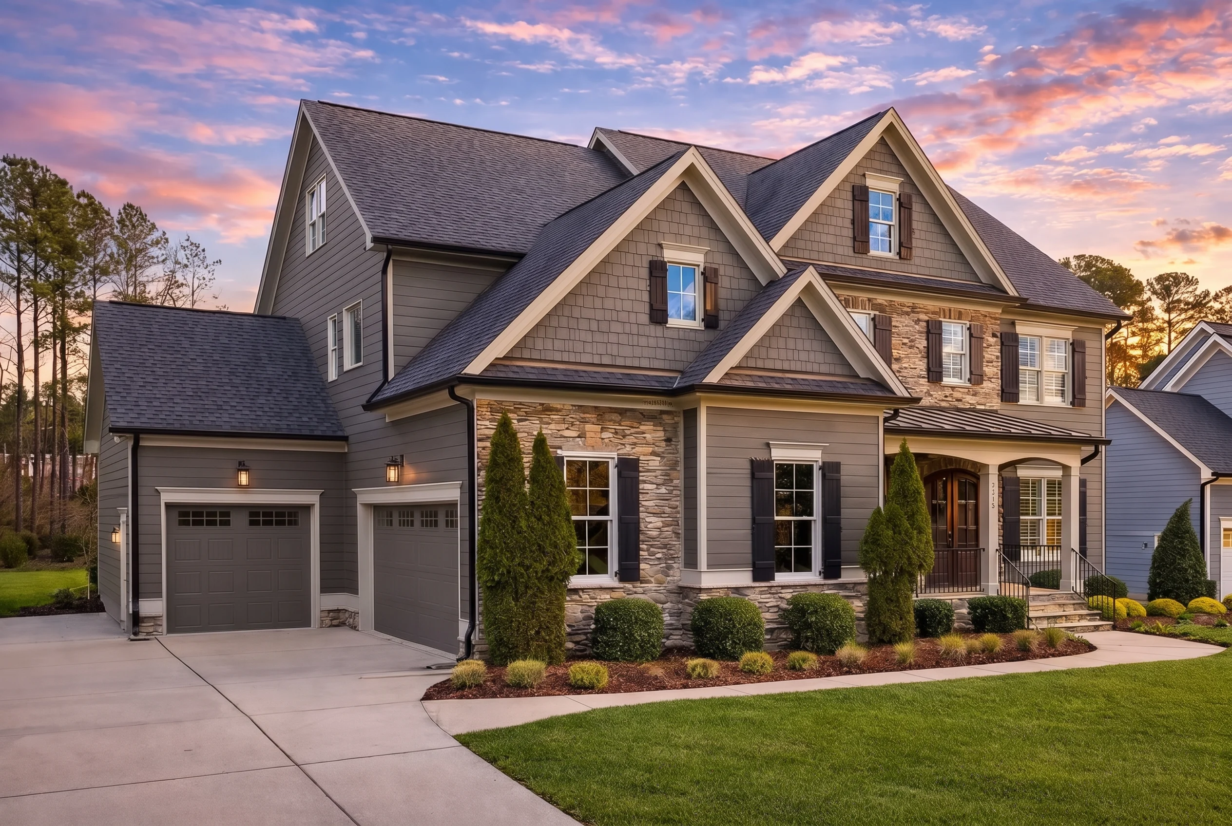 Plan  14-1573 – Ivy Ridge House |  Traditional Colonial – 5-Bed, 4.5-Bath, 3,901 SF - Warm Charcoal, AI-generated exterior concept