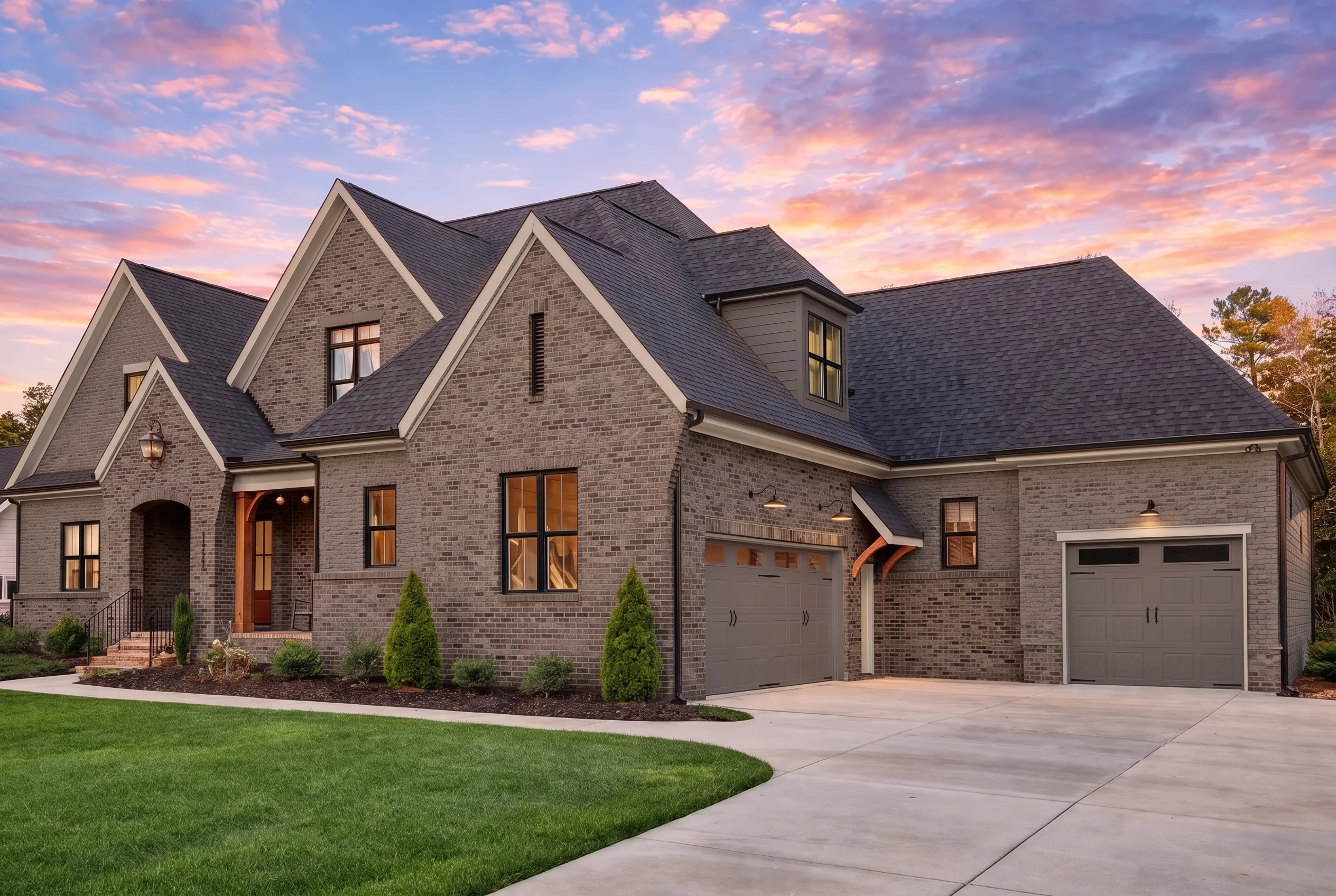 Plan  20-1856 – Russell Retreat |  New American – 4-Bed, 4.5-Bath, 3,149 SF - Warm Charcoal, AI-generated exterior concept