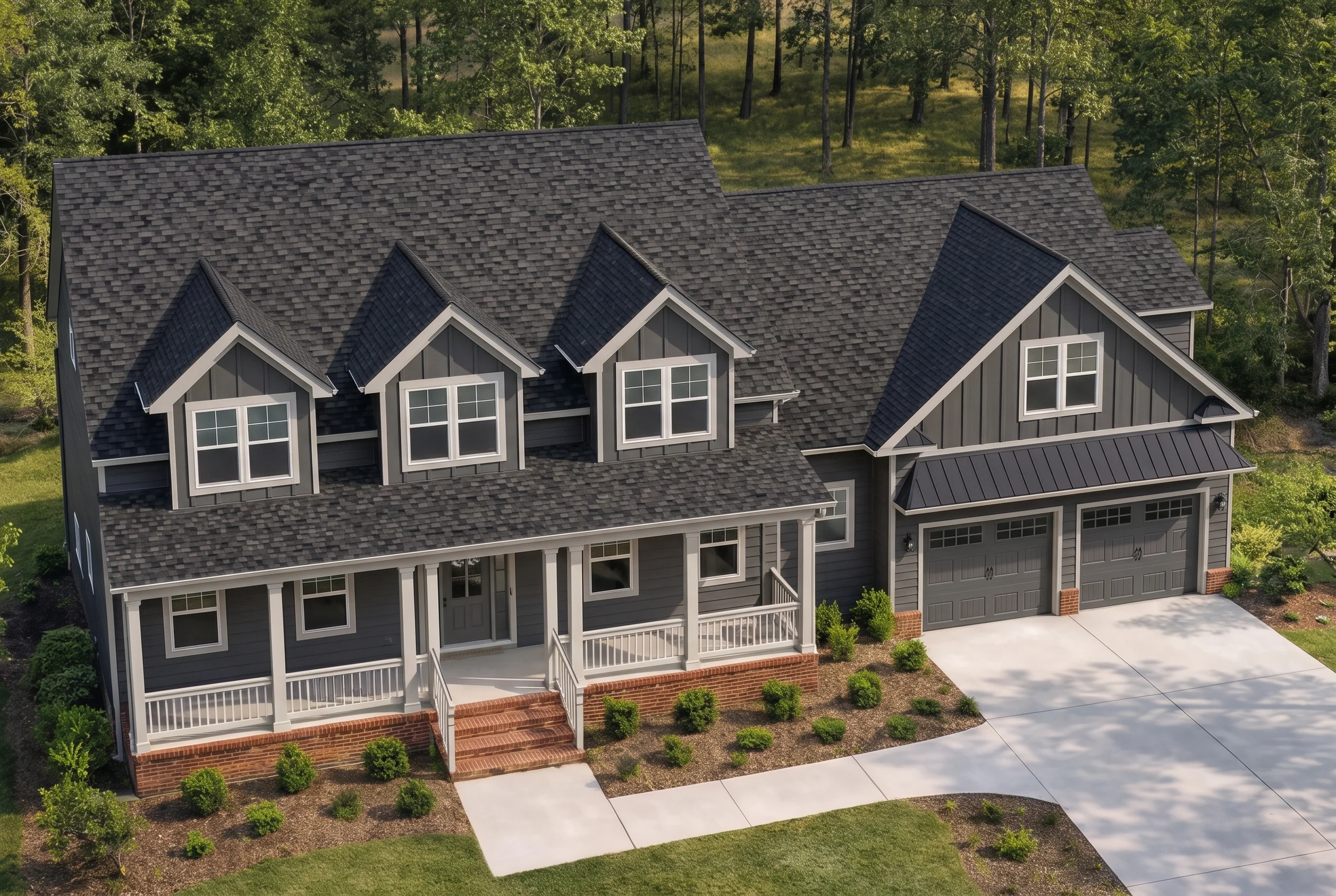 Plan  11-1875 – Hickory Creek Estate  | Traditional Colonial – 4-Bed, 4-Bath, 4,074 SF - Warm Charcoal, AI-generated exterior concept