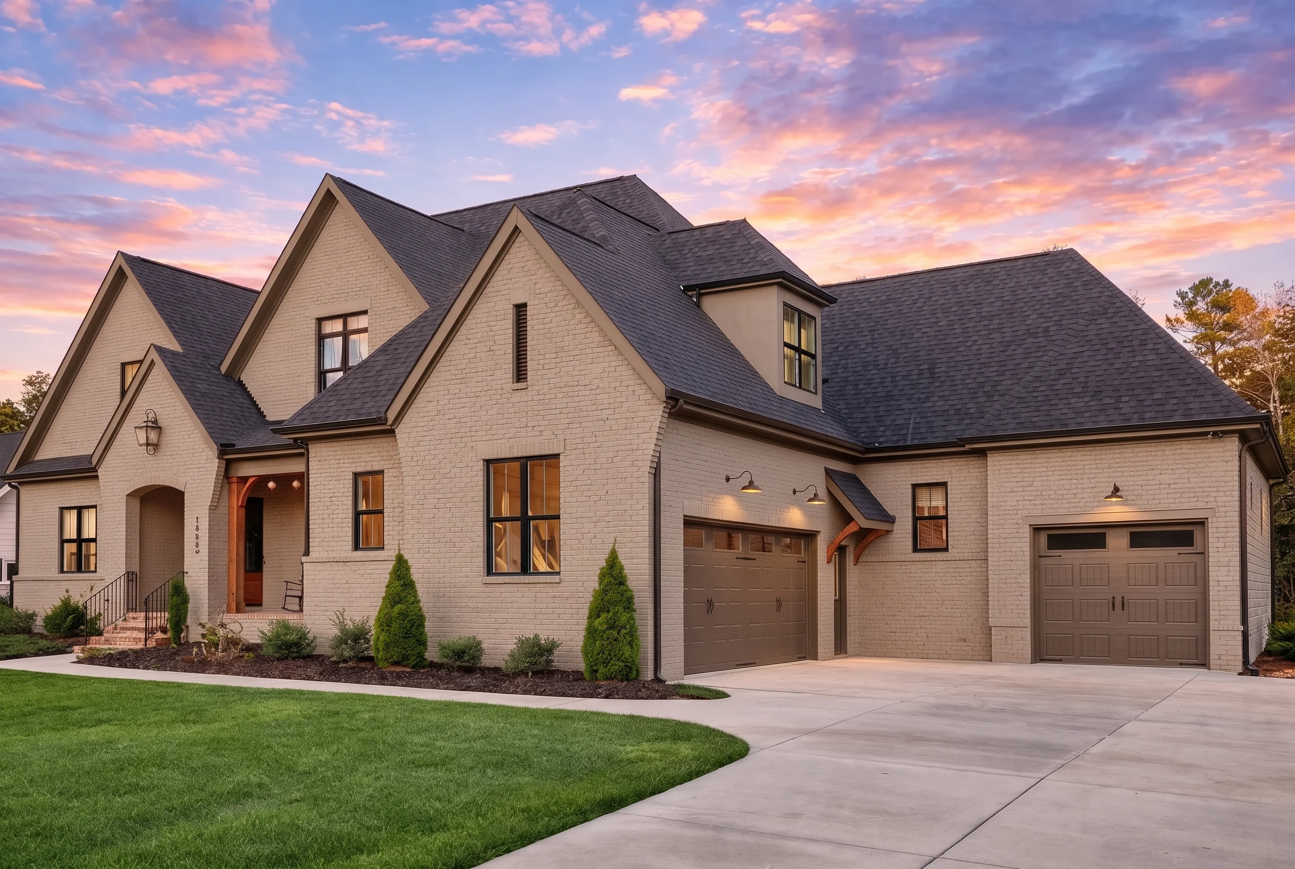 Plan  20-1856 – Russell Retreat |  New American – 4-Bed, 4.5-Bath, 3,149 SF - Mushroom Taupe, AI-generated exterior concept