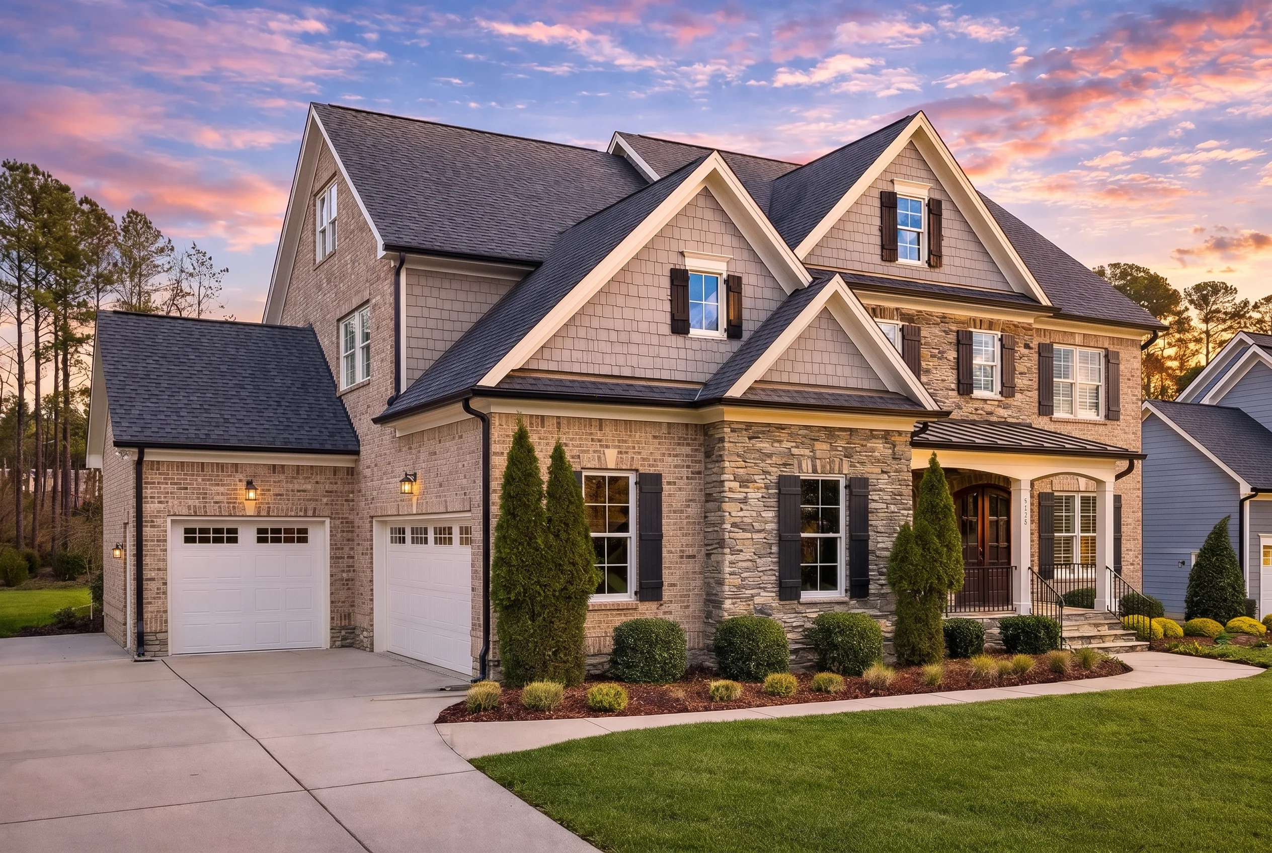 Plan  14-1573 – Ivy Ridge House |  Traditional Colonial – 5-Bed, 4.5-Bath, 3,901 SF - Natural Brick, AI-generated exterior concept